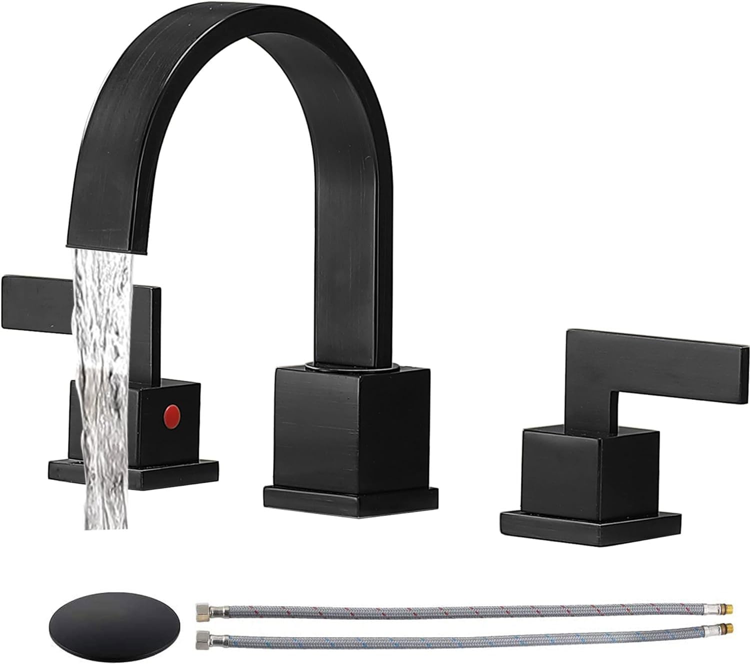 Rubinetto Lavabo 3 Fori Da Bagno Stile Cascata Con Due Maniglie E Scarico Pop-up Incluso – Design Diffusorio 8 Pollici - 5