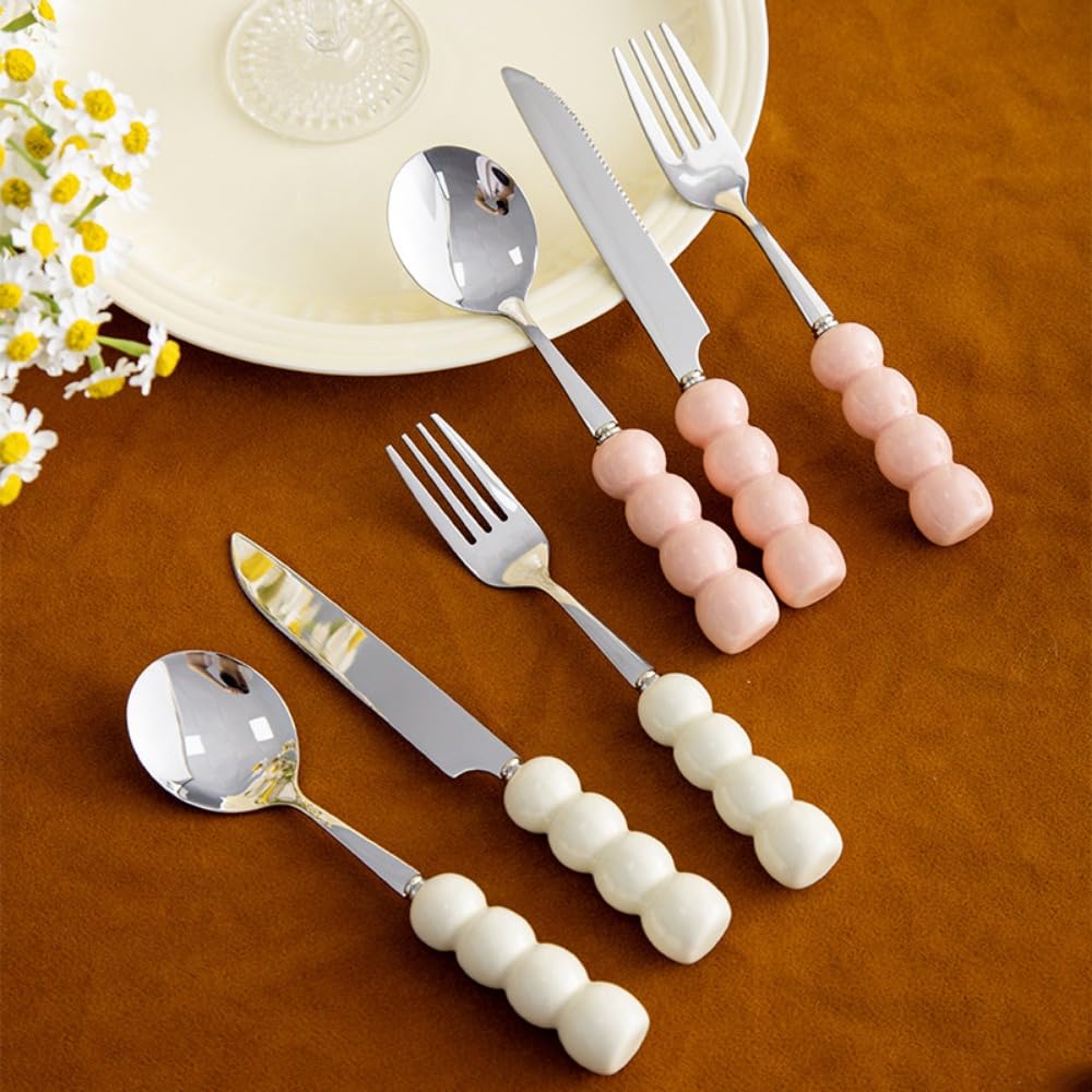 Set Di Posate Con Manico In Ceramica – Acciaio Inox 304 – 12 Pezzi (Coltello, Forchetta, Cucchiaio) – Per Casa, Ristorante O Come Regalo Elegante