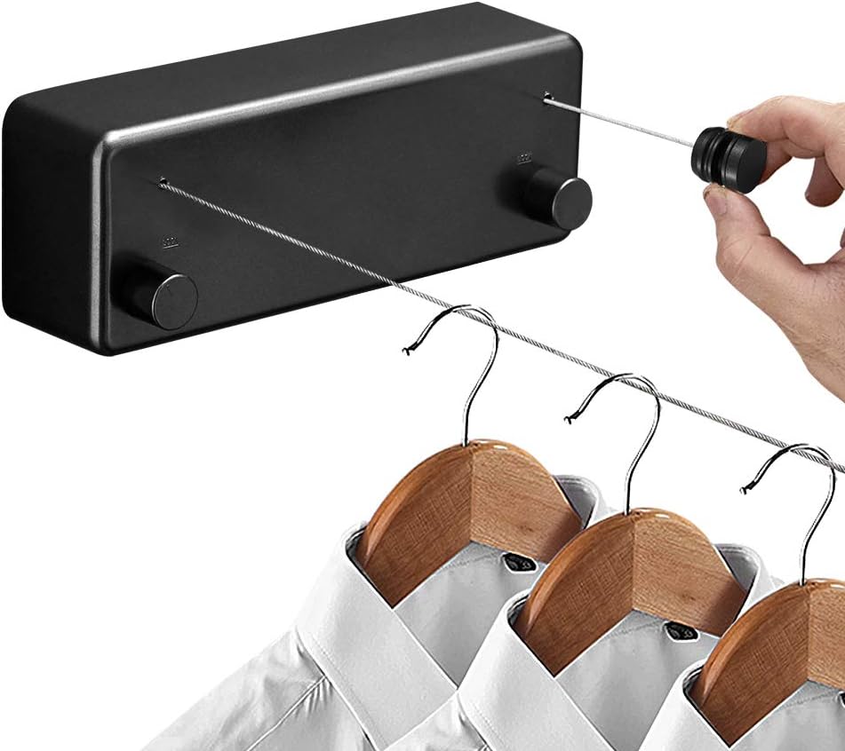 Hoimpro Retractable Clothesline ABS case+Aluminum Dryer with Adjustable Stainless Steel Double Rope String Hotel Style Heavy Duty,Wall Mounted Method, 13.8 Feets,Black