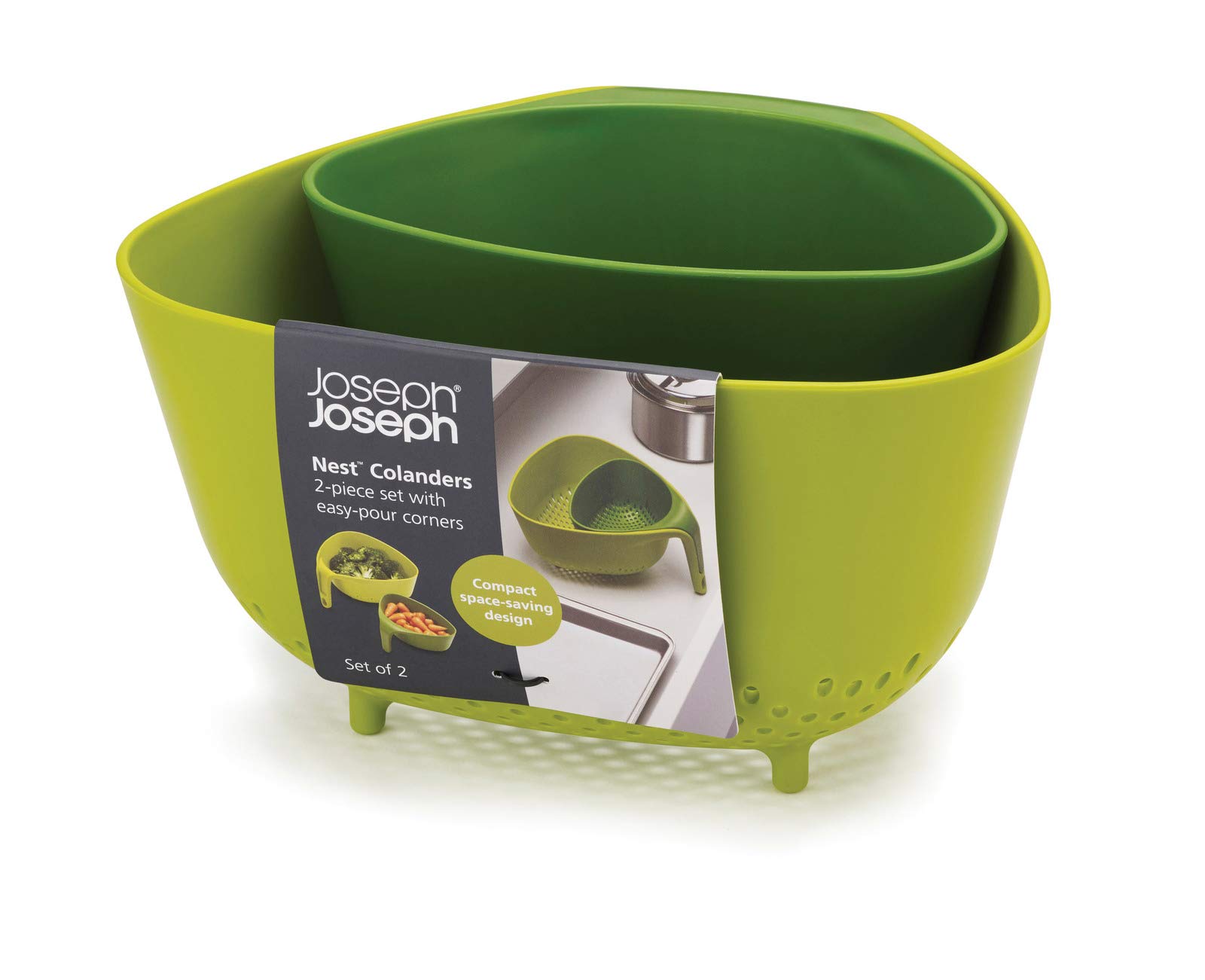 Joseph Joseph Nest Set of 2 Colanders, food strainer, space saving, stackable - Green