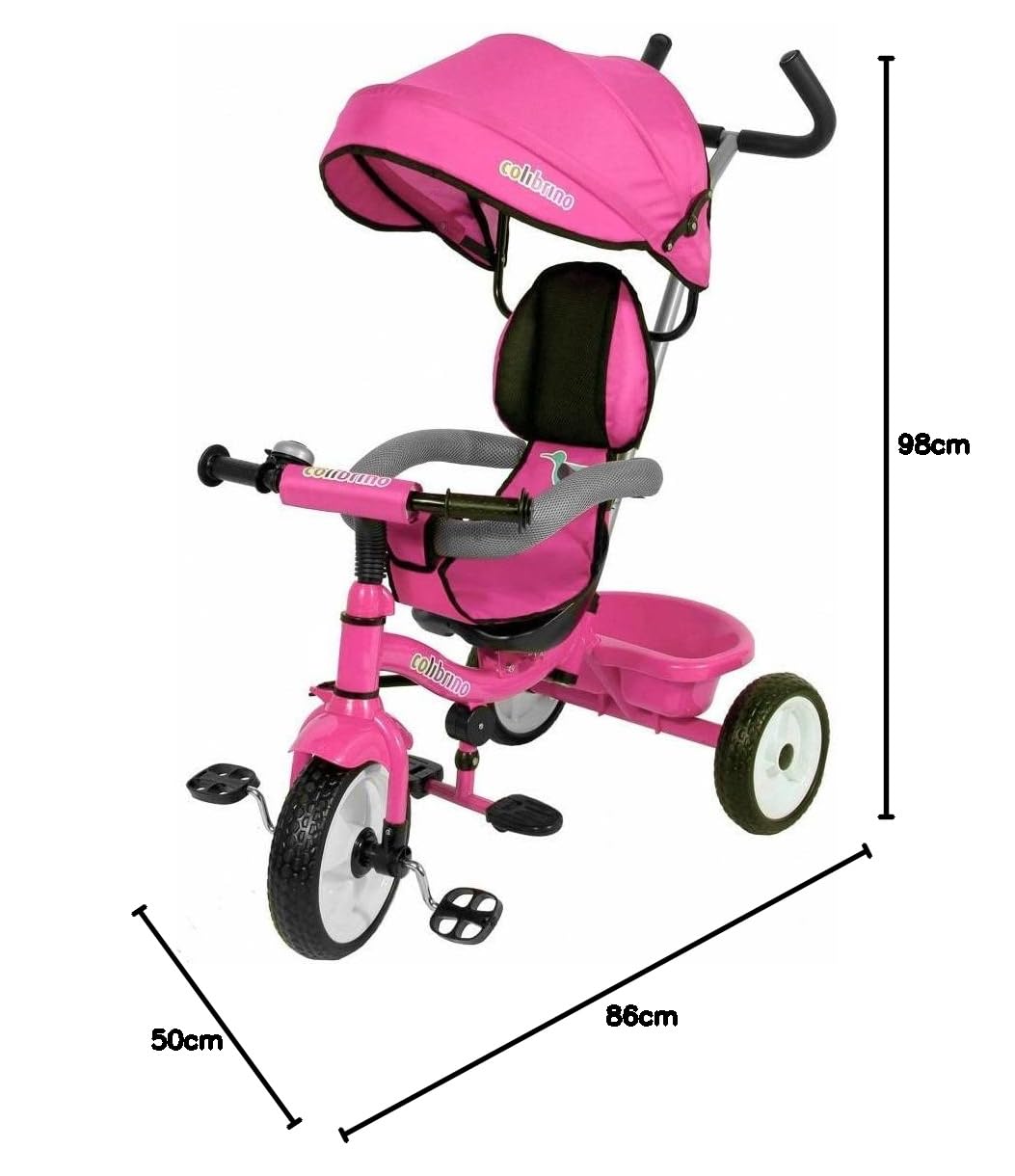 Colibrì Triciclo Bambini 1 anno Passeggino Fronte Mamma e Strada Leggero | Treciclo Regolabile Bimbo Bimba 9 mesi Colibrino Rosa