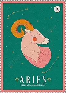 Aries star sign print zodiac poster for celestial wall decor, astrology home artwork suitable for living room or bedroom