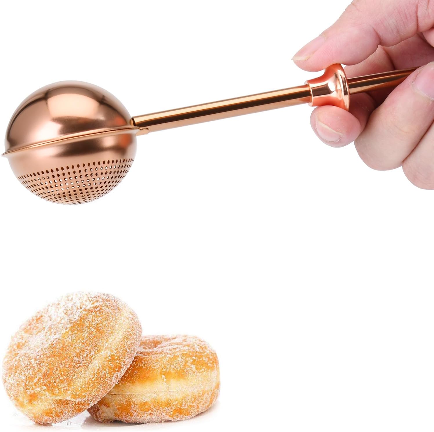 HULISEN Flour Duster for Baking, One-Handed Operation, 304 Stainless Steel Powdered Sugar Shaker Duster, Pick Up and Dust Flour Sifter, Gift Package, Brown