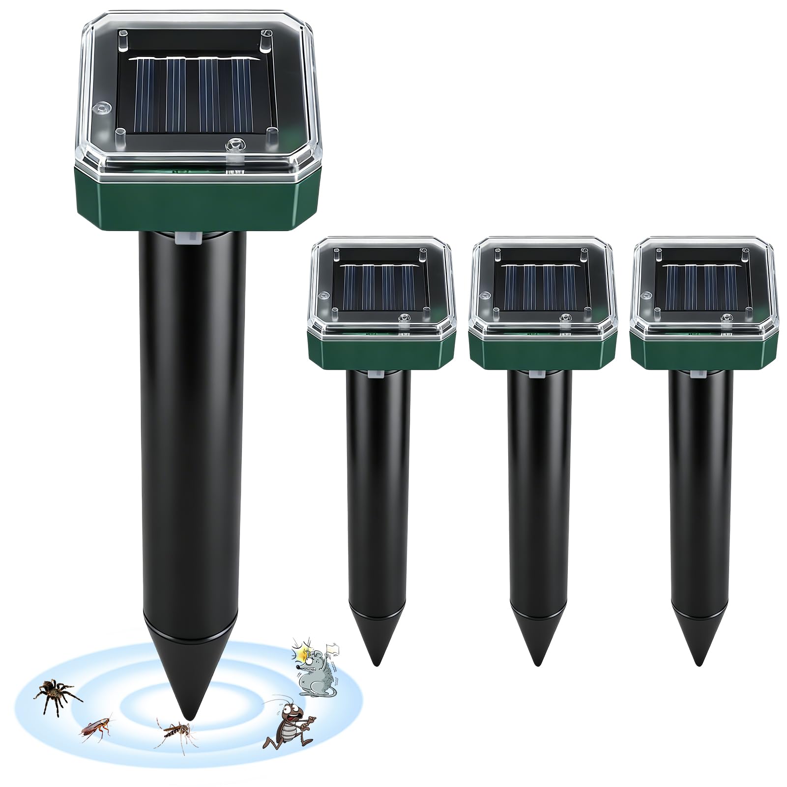4 Répulsif Anti-Taupe Ultrason et Solaire, Répulsif pour Taupes, Campagnols, Serpents, Gophers et Fourmis dans Le Jardin et pour Le Camping, Lot de 4 Bornes Répulsives Efficaces