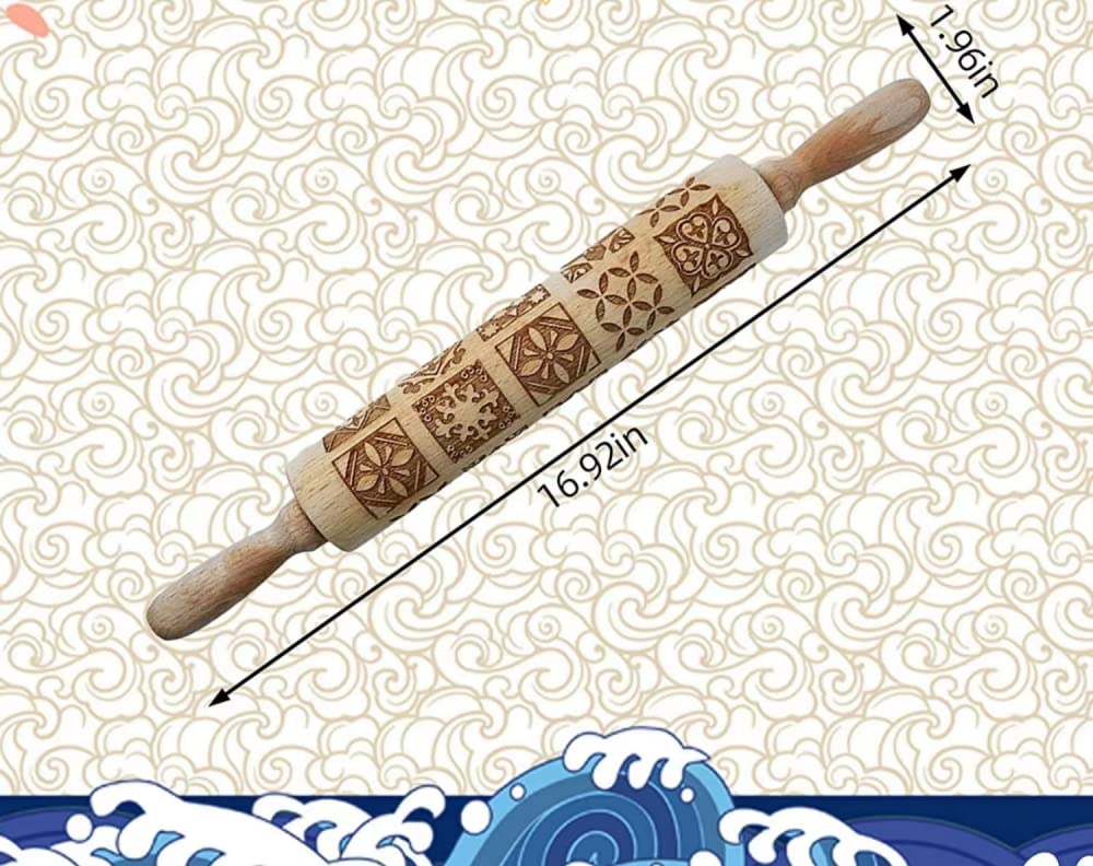 Rodillo de Madera para Hornear Repujado, Rodillo de Sello de Galletas, Cuadrado, Molde de Galletas, Herramientas de decoración de Cocina (2 Piezas)