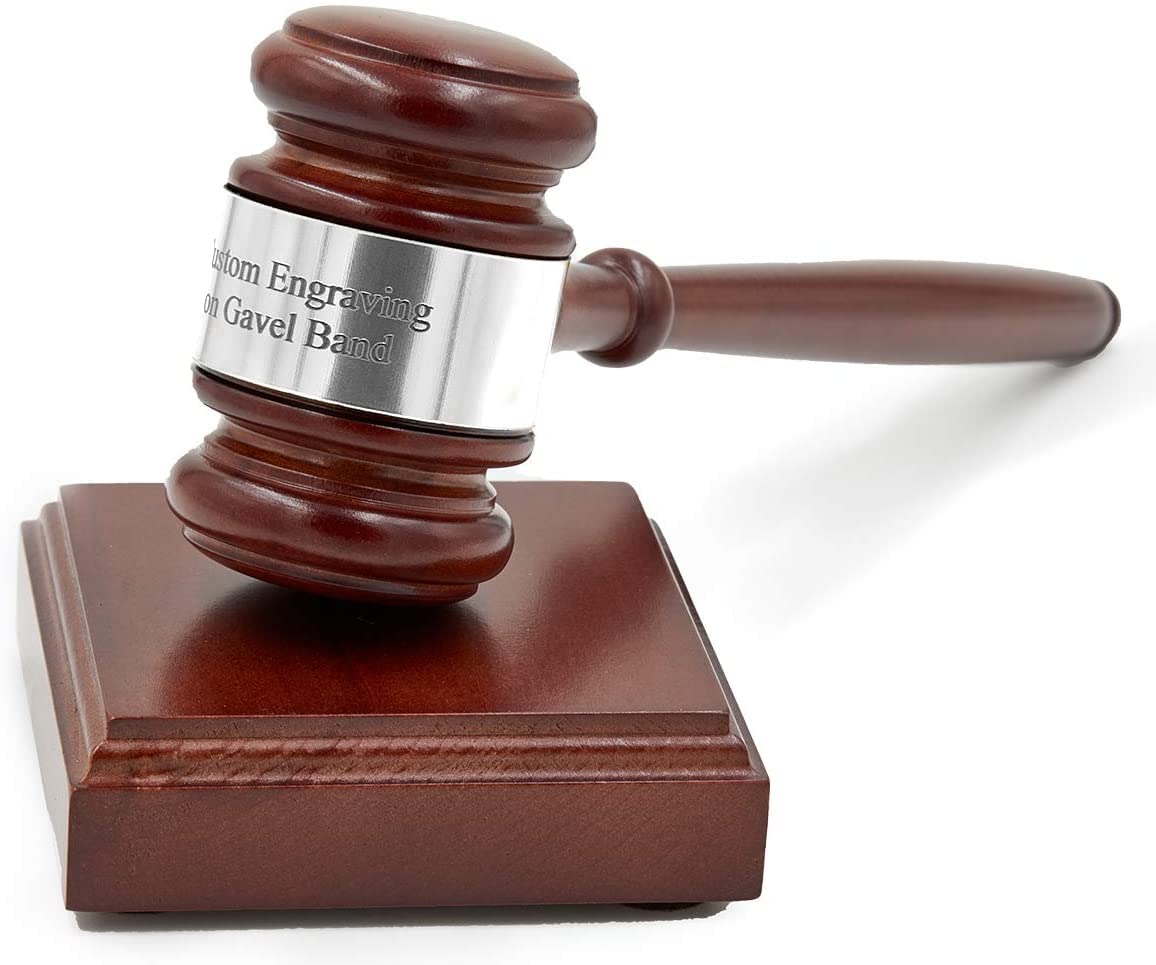 Gavels Fast Wooden Gavel and Sound Block with Custom Personalized Engraved Band (Silver Band)