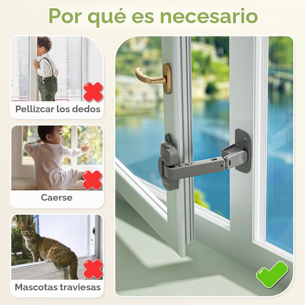 SAFELON 2 Piezas Actualizado Limitador de ventana de seguridad para niños, Ventana Gap Tamaño Bebé Seguridad Ventana Restrictiva, Cerradura de Seguridad de Ventana (Gris)