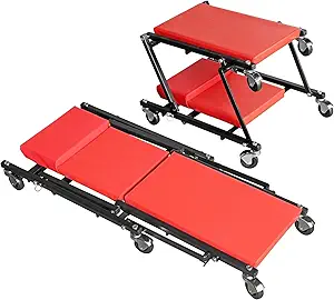 BIG RED 36" Rolling Foldable Automotive Creeper， Car Creeper, 2-in-1 Garage Shop Creeper for Auto Repair, 300 Lbs Capacity, Red，TAM6505RR Torin