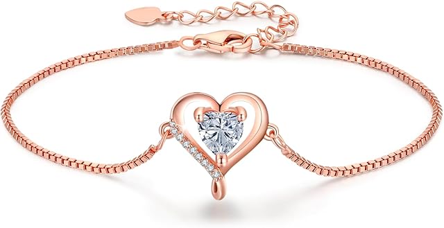 LAVUMO Bracelets for Womens Sterling Silver Bracelet Rose Gold Womens Jewellery Love Heart Gifts for Her Mum Girlfriend Wife Christmas Valentines Birthday Mothers Day Gift