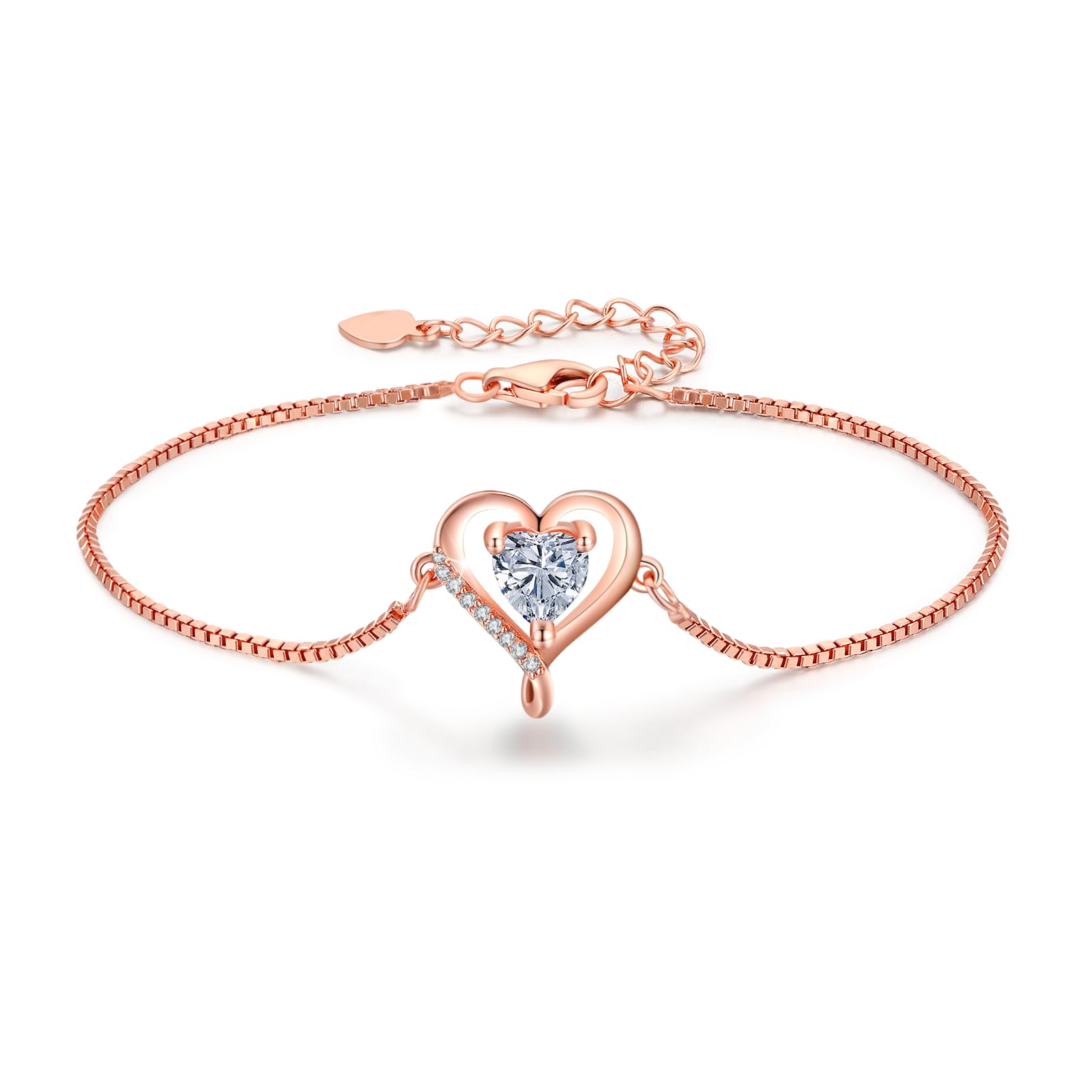 LAVUMO Herz Armband Damen Armband Rosegold Sterling silber 925 Schmuck Damen an Muttertag Weihnachten Valentinstag Geburtstags Geschenk für Sie MaMa Frau Freundin Verstellbar Armband