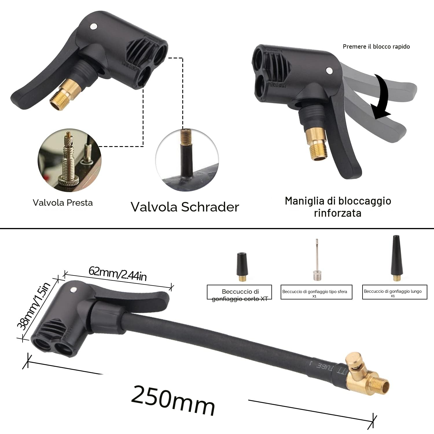Connettore Valvola Pneumatica Universale Air Chuck Pneumatico Adattatore Valvola bici per Auto Adattatore a Sgancio Rapido per Gonfiatori Pompa d'Aria Compressore