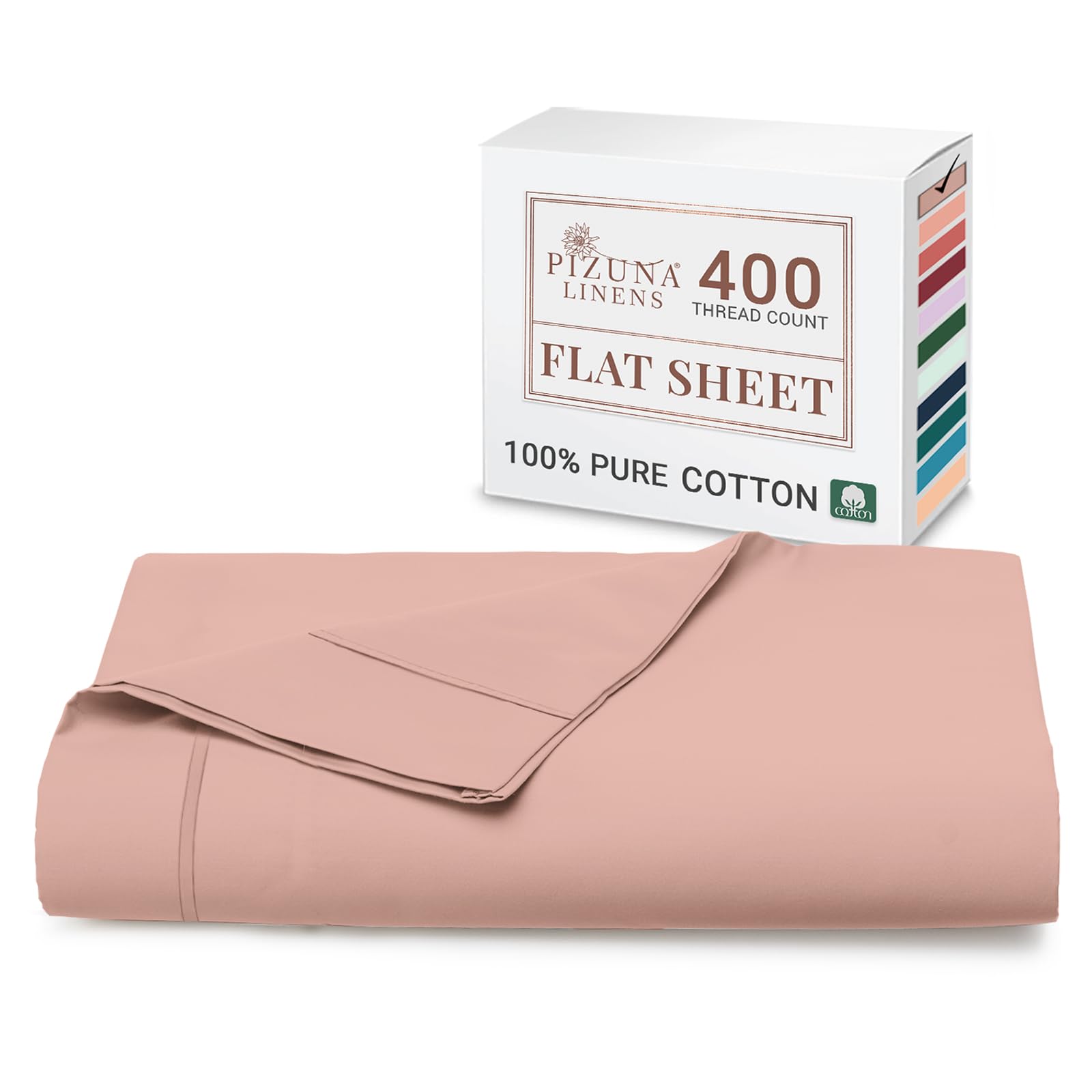 Pizuna Misty Rose 100% Cotton Super King Flat Sheet 400 Thread Count Long Staple Cotton Flat Sheet Super King 300X280 Cm, Sateen Weave Top Sheet Super King