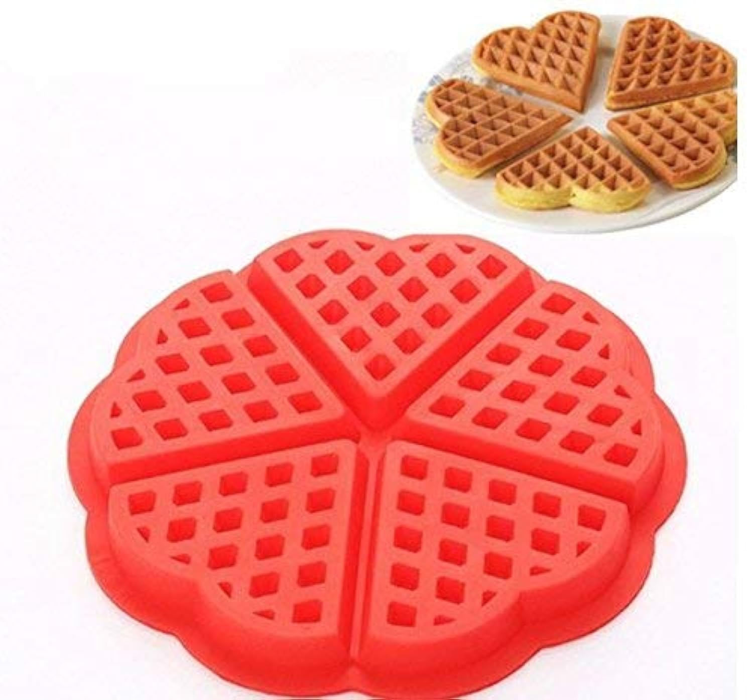 Asian Hobby Crafts Heart-Shaped Silicone Waffle Mould for Making Chocolate, Cake, Cookie, Muffin Baking Tool, Color-Red (Size : 6.5x0.6-inch)-image-34