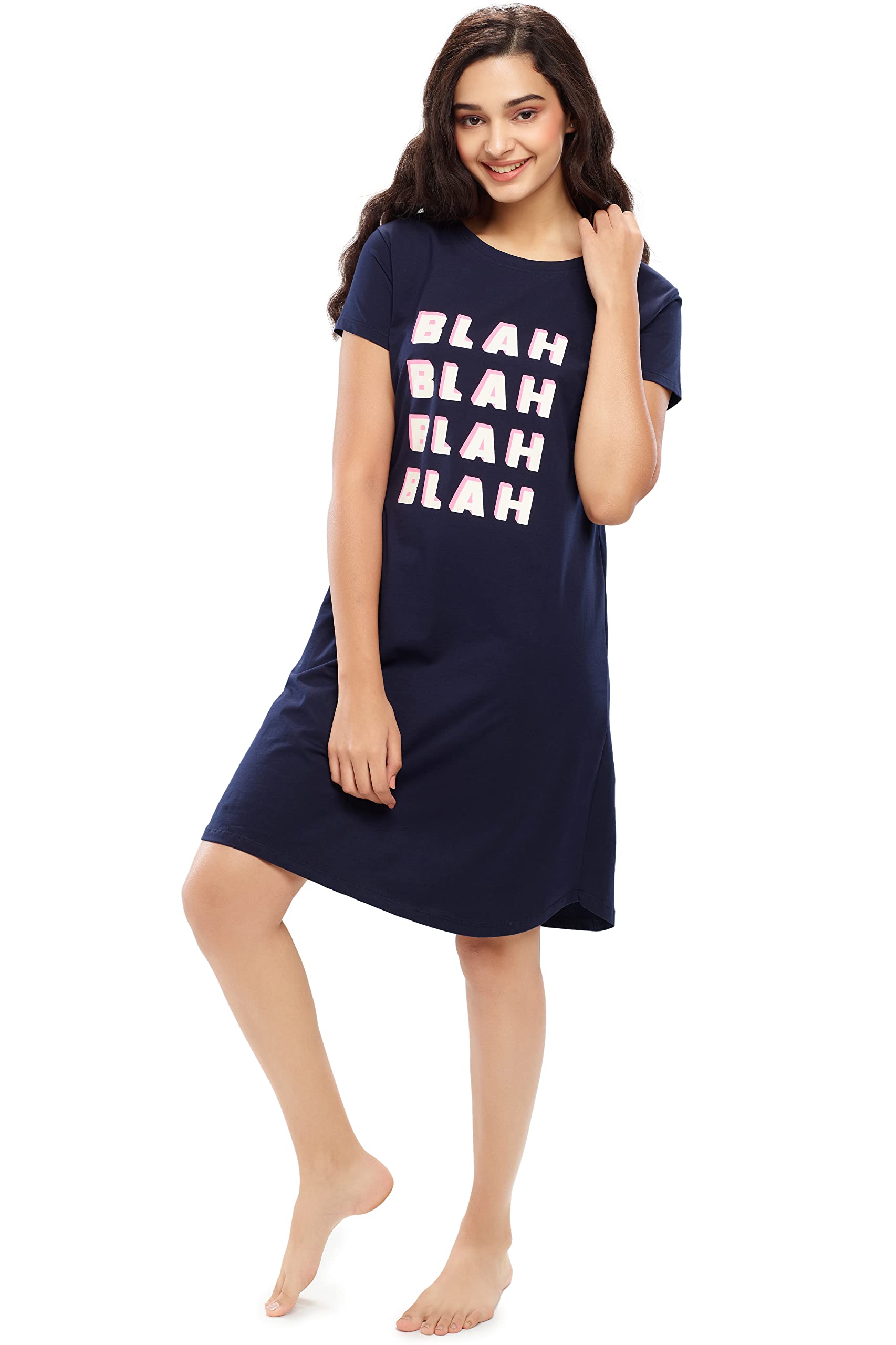 Zeyo Women's Heart Print Cotton Nightgown - Knee-Length, Comfy Sleepwear 5638 - View #7