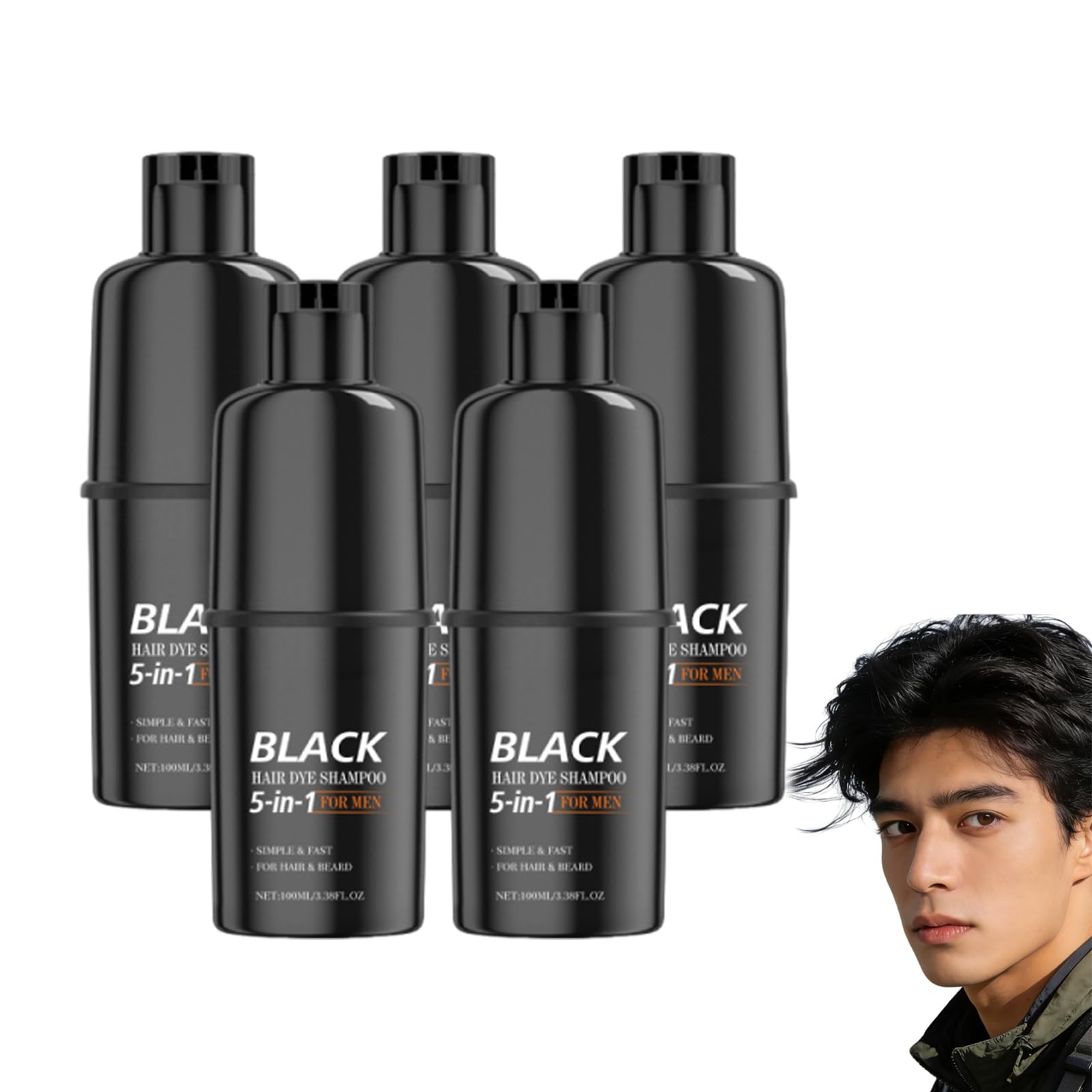 Shampoo per tintura di capelli neri per uomo, Shampoo colorante 5 in 1 per – Shampoo per tinta di capelli da uomo, Shampoo tintura nera 5 in 1 per capelli grigi – Shampoo per tintura (5 bottiglie)