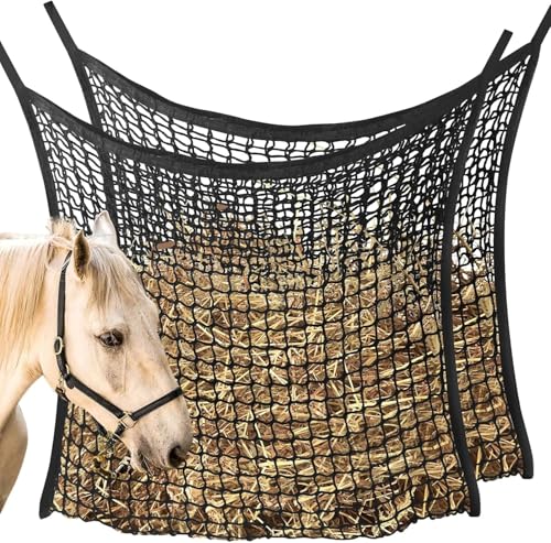 WEEKSUN 2 PCS Slow Feed Hay Net, Hay Bags for Horses with Large Capacity, Horse Feed Bag Easy to Hang, Hay Nets for Horses for Horse Feeder Full Day Feeding Horses Goat Stall Trailer (31.5' x 35.1')