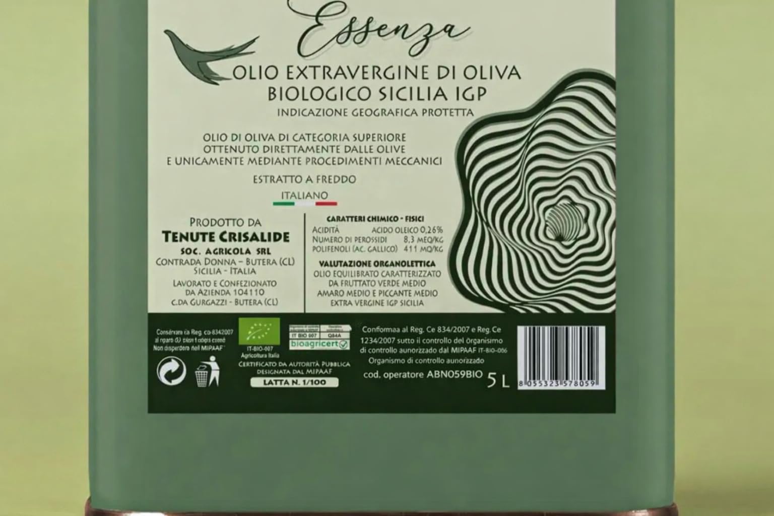 Olio Extravergine di oliva Biologico in Latta da 5 litri.