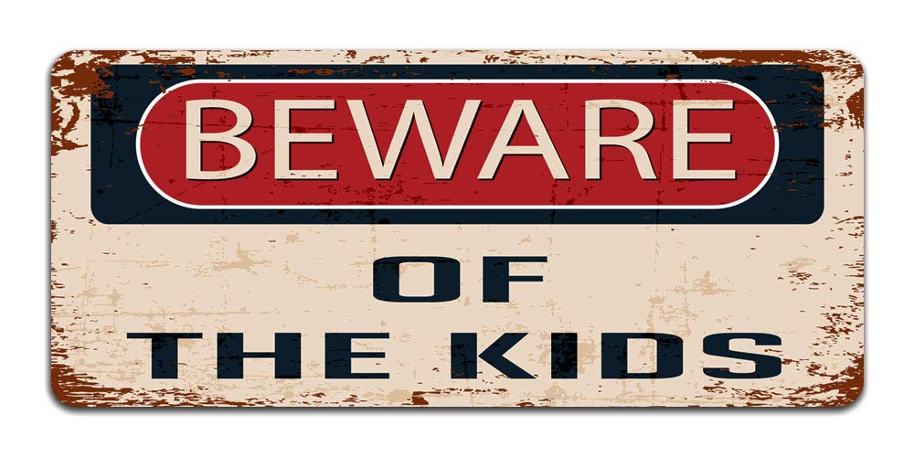 Print Crafted - Beware Of The Kids - Vintage Metal Sign | Gaming Decor For The Bedroom Or Man Cave