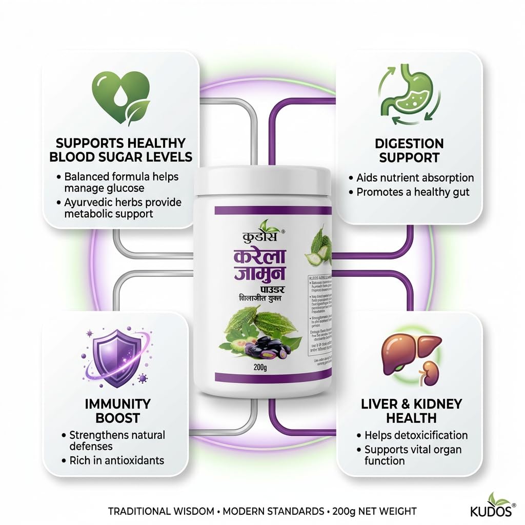 Kudos Karela Jamun Powder | Diabetes powder Ayurvedic | Controls blood and glucose level | 200gm 1