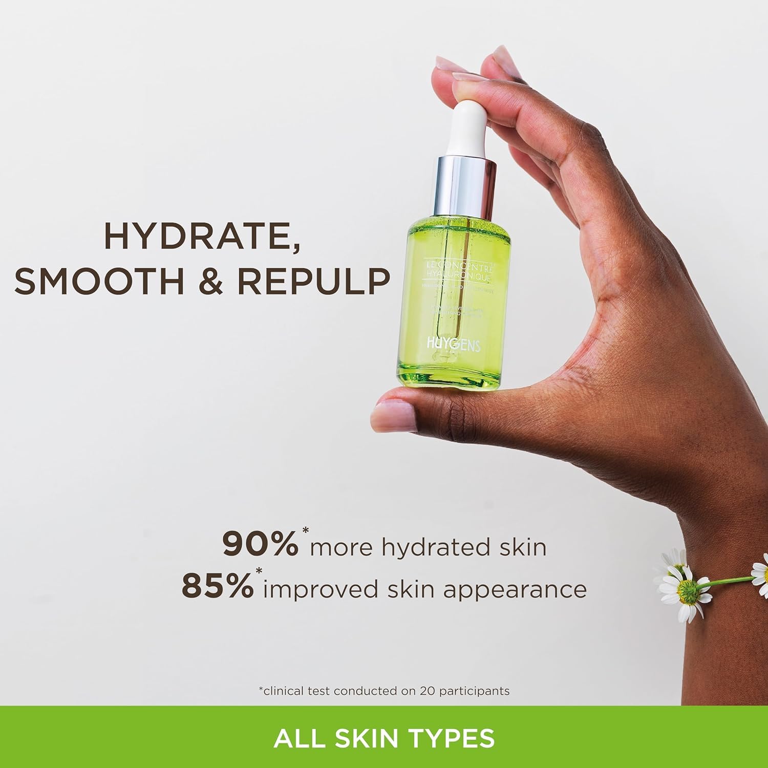 HUYGENS - Concentrado Hialurónico - Organico Certificado - 30mL - Serum de Día Revitalizante con Ácido Hialurónico - 100% Natural - Vegano - Made in France