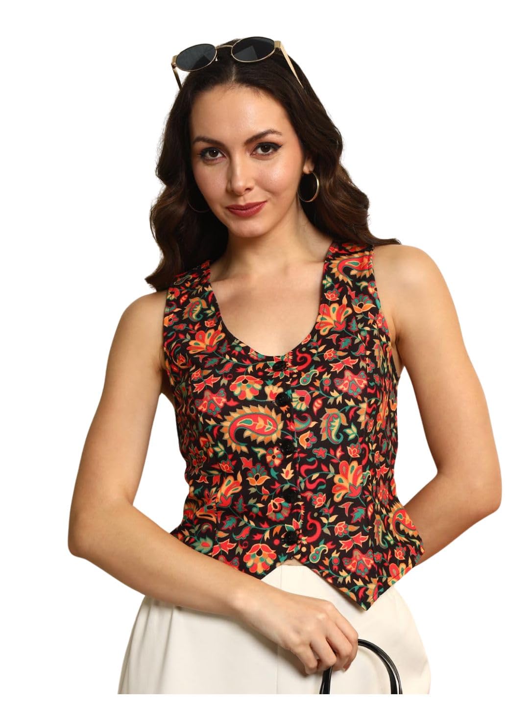 tandul Women's Multicolor Waistcoat - Cotton Waistcoat For Women Soft & Breathable & Comfortable Outfits for Office, Casual, Festive & Party (11818)-picture-13
