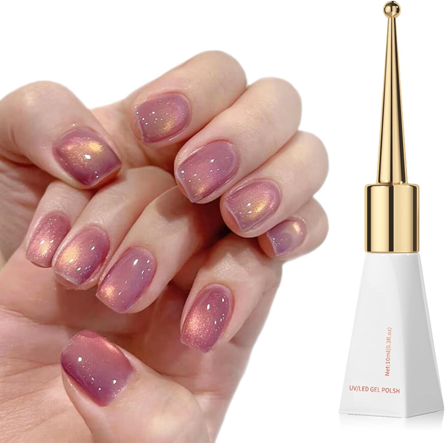 Jelly Cat Eye Gel Nail Polish, Pink Glitter Crystal Gel Nail Polish, 10ml Pearl Shell Reflective Polish, Sparkle Shiny Cat Eye UV Soak-Off Gel Polish Use With UV LED Lamp