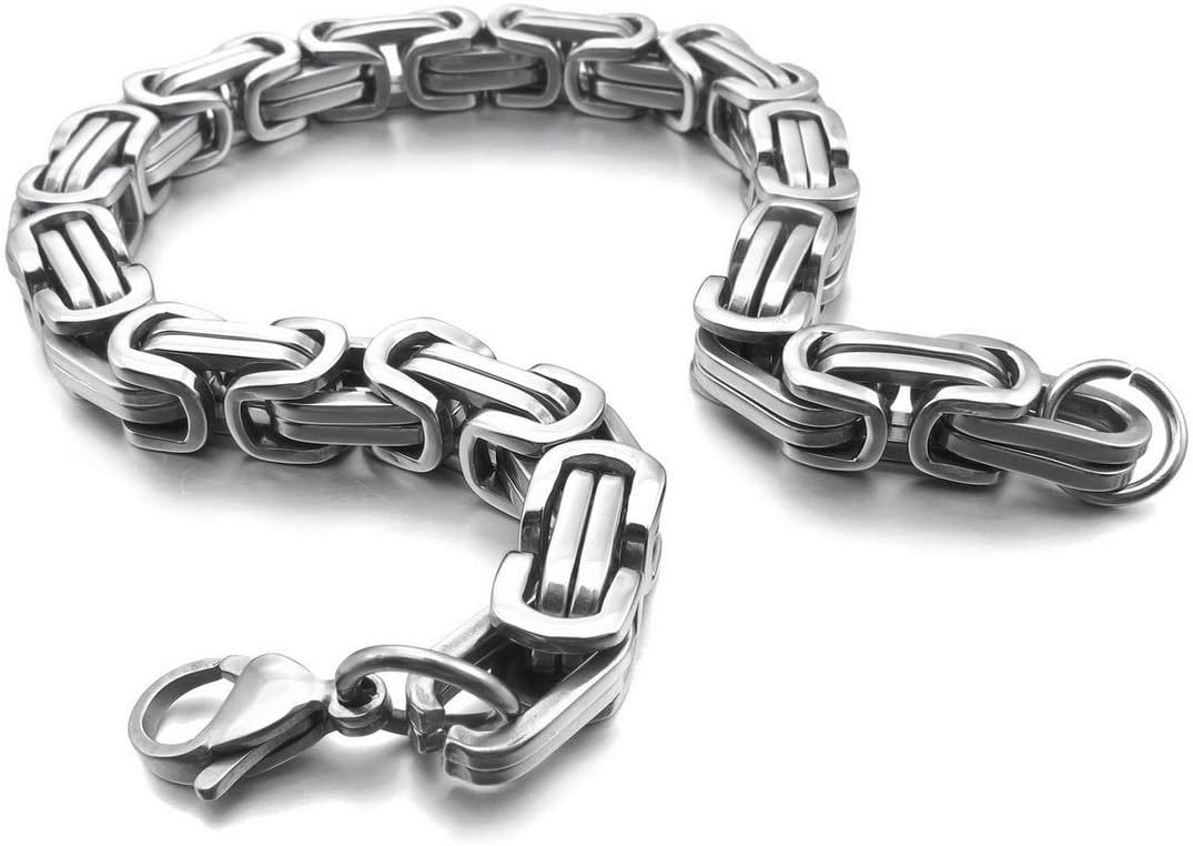 INBLUE 8mm Wide 316L Stainless Steel Bracelet Byzantine Link Chain Bracelet for Men Women Water Resistance (5 Colors - Silver Black Gold Silver and Silver and Gold, 4 Lengths - 7.5" 8" 8.5" 9") - Image 3