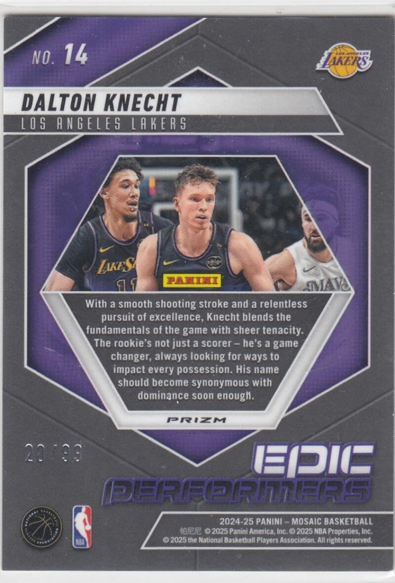 Basketball Trading Card 2024-25 Panini Mosaic Epic Performers Mosaic Reactive Yellow #14 Dalton Knecht EX/NM 20/99 Lakers