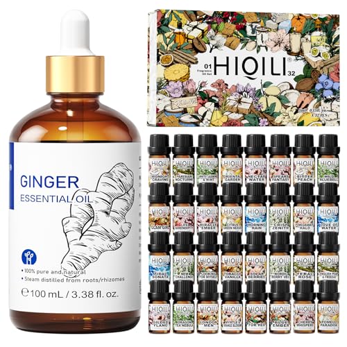 HIQILI Aceite Esencial de Jengibre 100ML y 5ML x32 Aceites de Fragancia