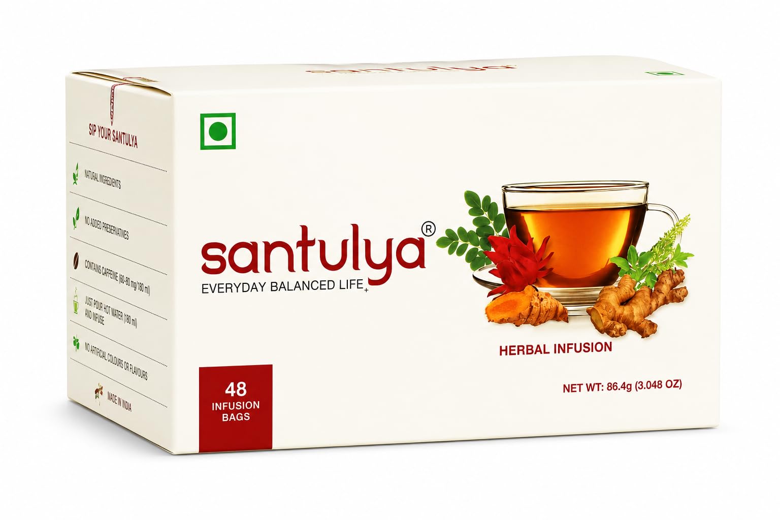 SANTULYA Turmeric + Tulsi + Moringa Herbal Teabags For Detox & Immunity (48 Count (Pack Of 1)), Natural, Non-Gmo, No Added Preservative, Every Day Balanced Life-image-31