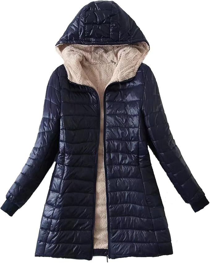 Womens Puffer Down Jacket Winter Fleece Lined Jackets Warm Faux Fur