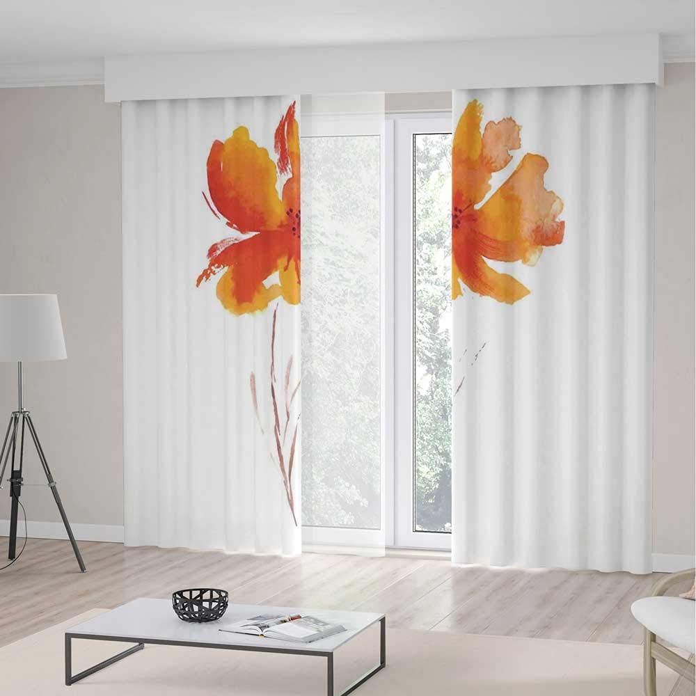 Amazon 水彩 花 ルームデコレーション カーテン パステルカラーの無地の背景にハイビスカスの花 自然のホームインテリア 装飾 ウィンドウドレープ 2パネルセット リビングルーム ベッドルーム 104w 63l ホワイト レッド グリーン 197 W 104 L W500 L265