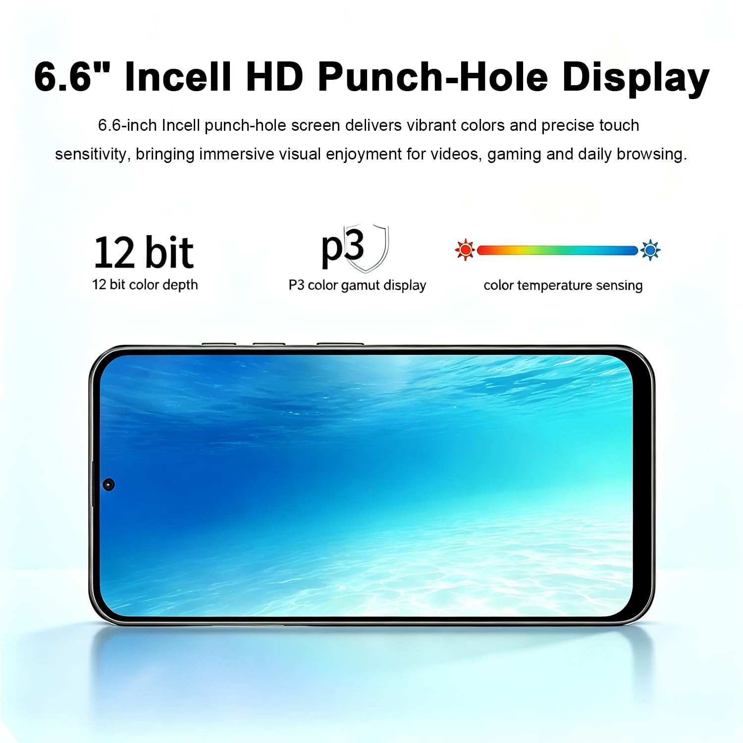 Smartphone 4G débloqué, écran Incell 6,6", 4Go+32Go (256Go Max), caméra 16MP+13MP, Android 12, Double SIM+MicroSD, déverrouillage Facial, Type-C OTG (Black)