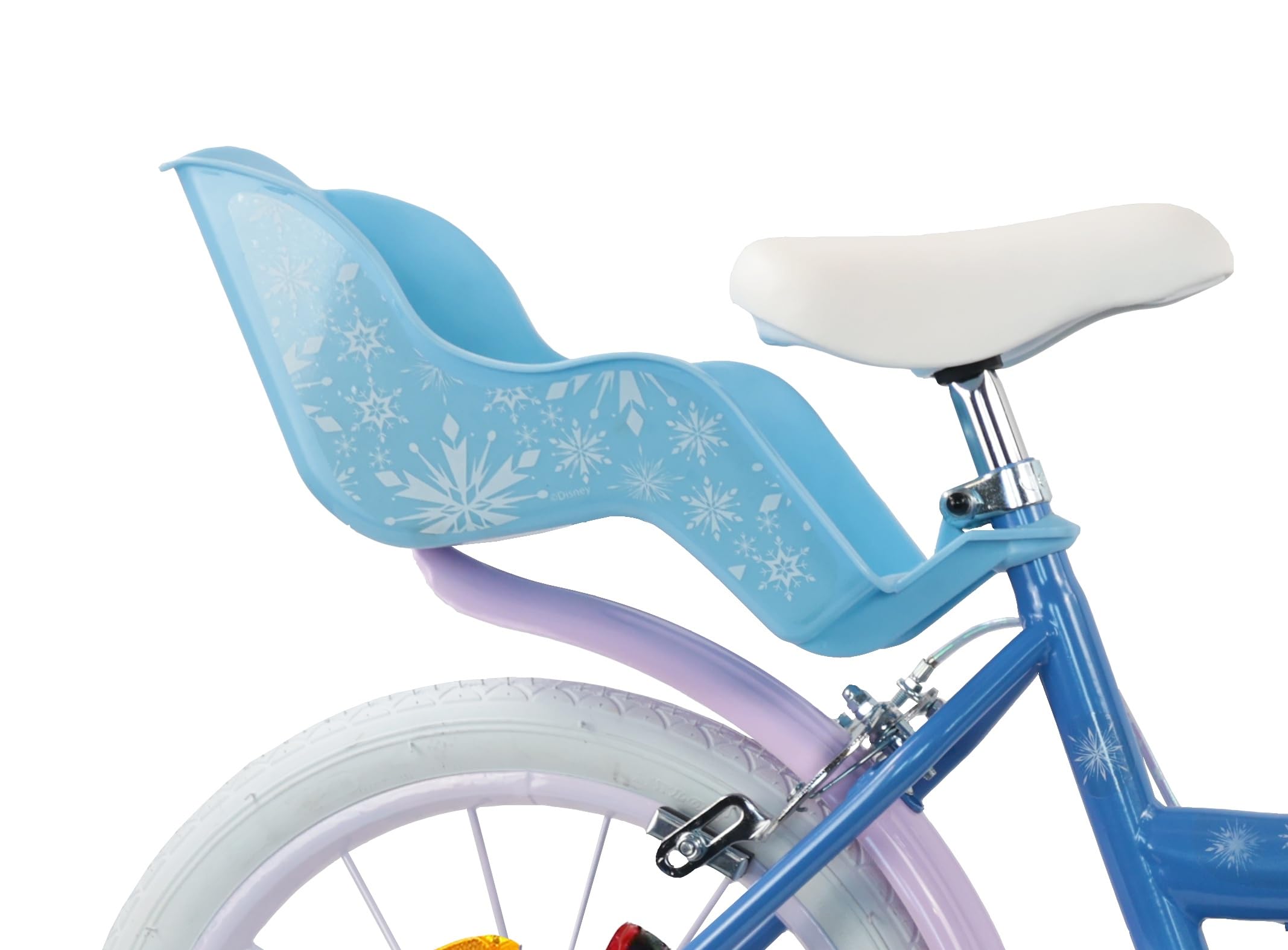 Vélo 16'' Fille Reine des Neiges/Licence Frozen de Disney - 2 Freins Caliper - Pneus Gonflables - Panier Avant - Porte-poupée arrière - Garde-Boue 2 Stabilisateurs + Casque Frozen Inclus !