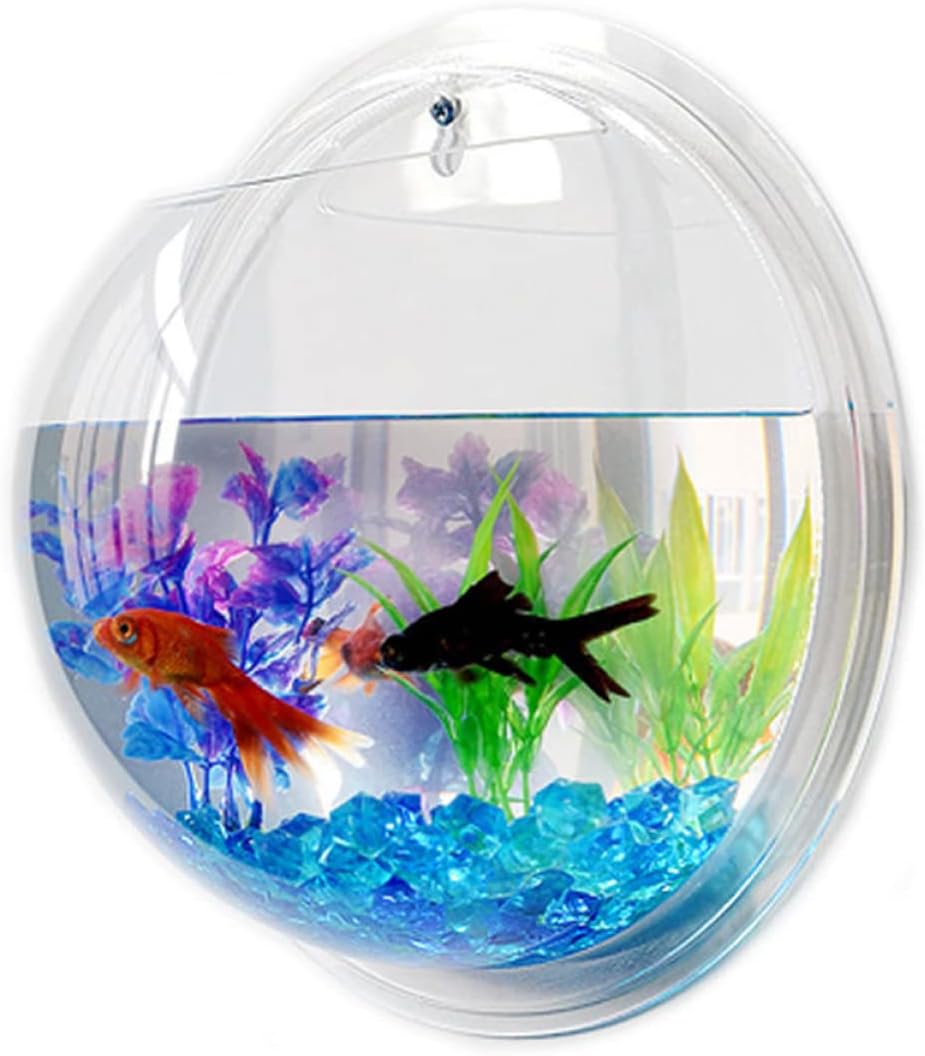 Mipcase Air Plants Fish Aquarium Fish Tank, Wall Mounted Fish Bowl Hanging Aquarium Fish Tank Vase Transparent Small Fish Tank for Home Office Room Decor (15cm Diameter) Betta Fish Tank Glass Vase