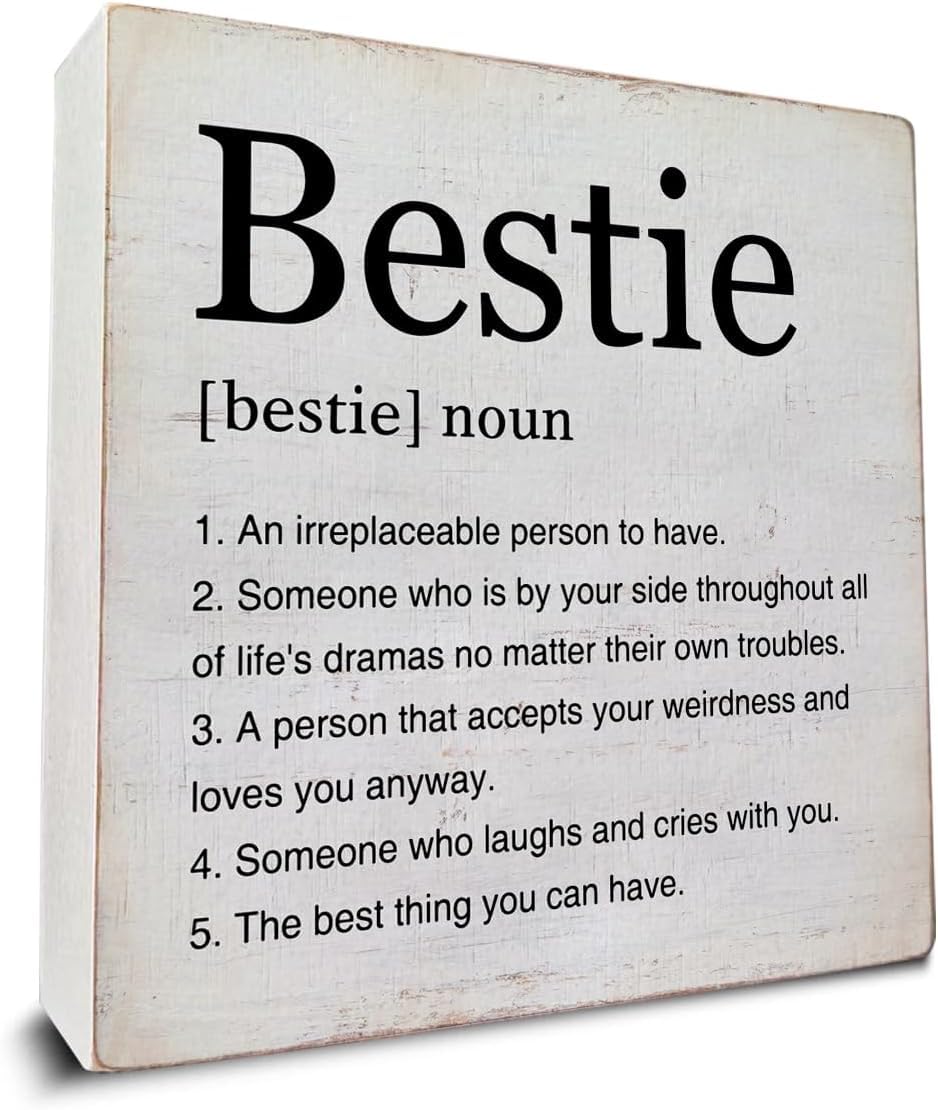 Bestie Definition Box Sign 5x5 Inch Rustic Friendship Desk Decor