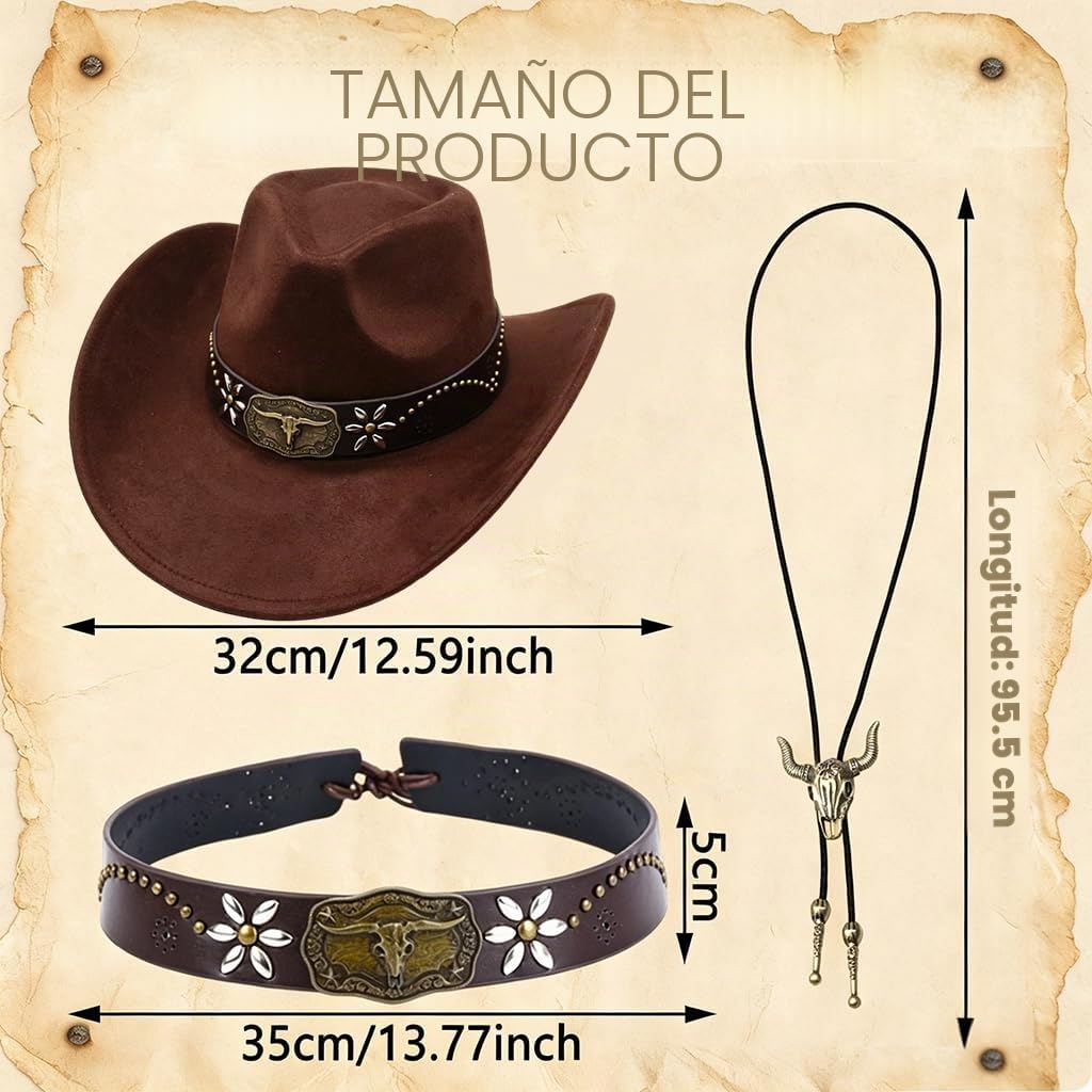 Sombrero Vaquero Estilo Oeste Americano Con Acabado Bronce Y Detalles De Cuero, Perfecto Para Rodeos, Fiestas Temáticas, Halloween Y Celebraciones Especiales