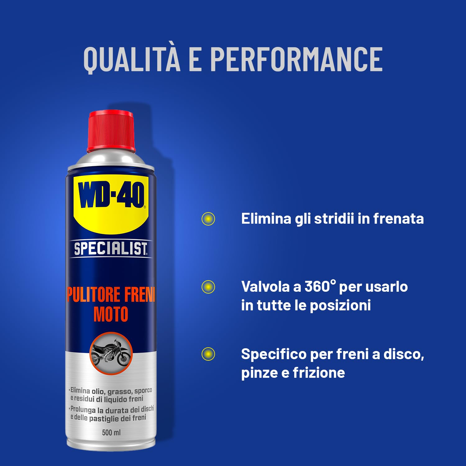 WD-40 - Specialist - Pulitore Freni Moto - Asciuga rapidamente, senza residui - Elimina lo stridio e prolunga la vita dei freni, previene lo slittamento della frizione - Spray con valvola a 360° 500ml