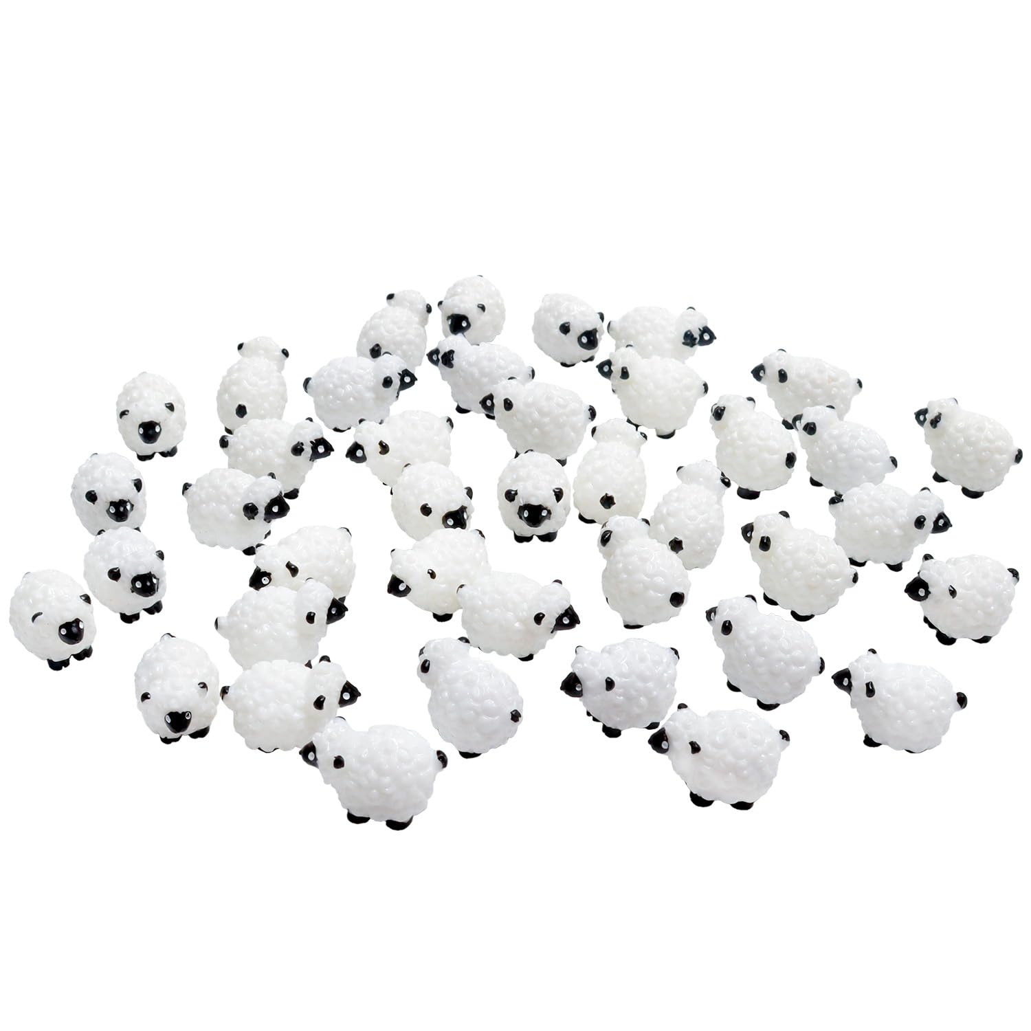 Bbiamsleep 40 Pcs Miniature White Sheep Figurines - Resin Sheep Cake Topper & Fairy Garden Decor