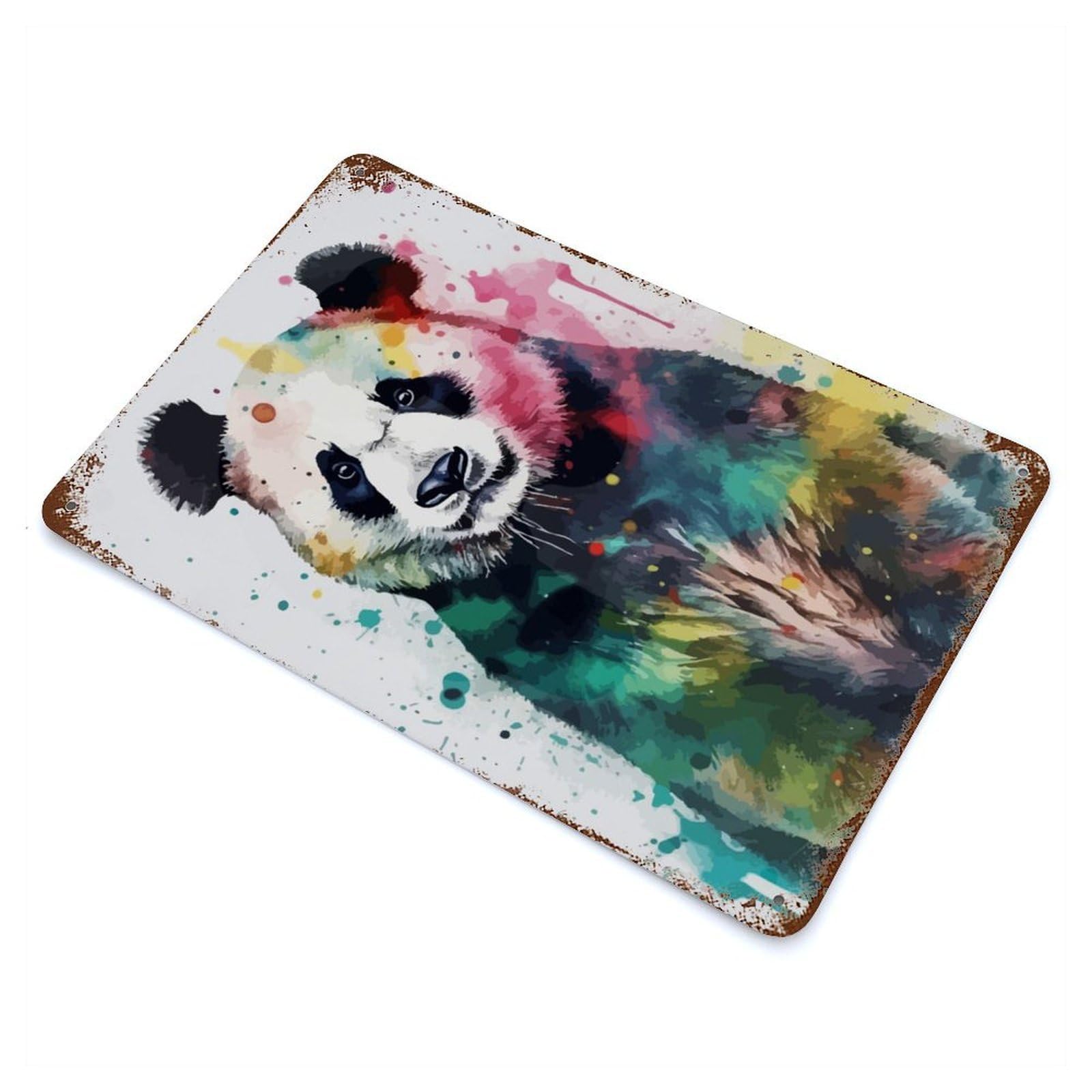 Vintage Rust Metal Sign Panda Bear Watercolor 11.8"x7.9", Decorative Metal Wall Art for Basement, Hobby Room And Garage Decor