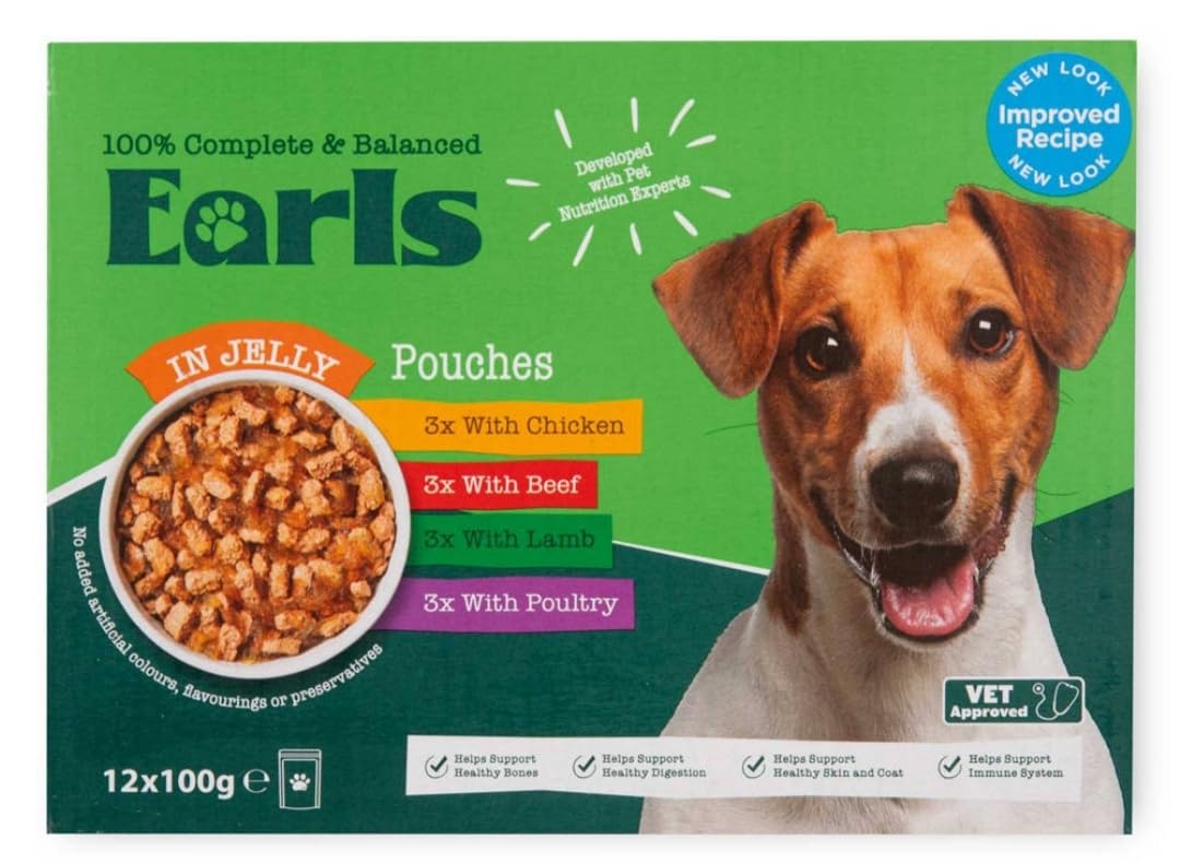 Bizzal Earls Dog Food Pouches in Jelly, Mixed Variety Pack with Chicken, Beef, Lamb and Poultry, 12 x 100g, 1.2kg