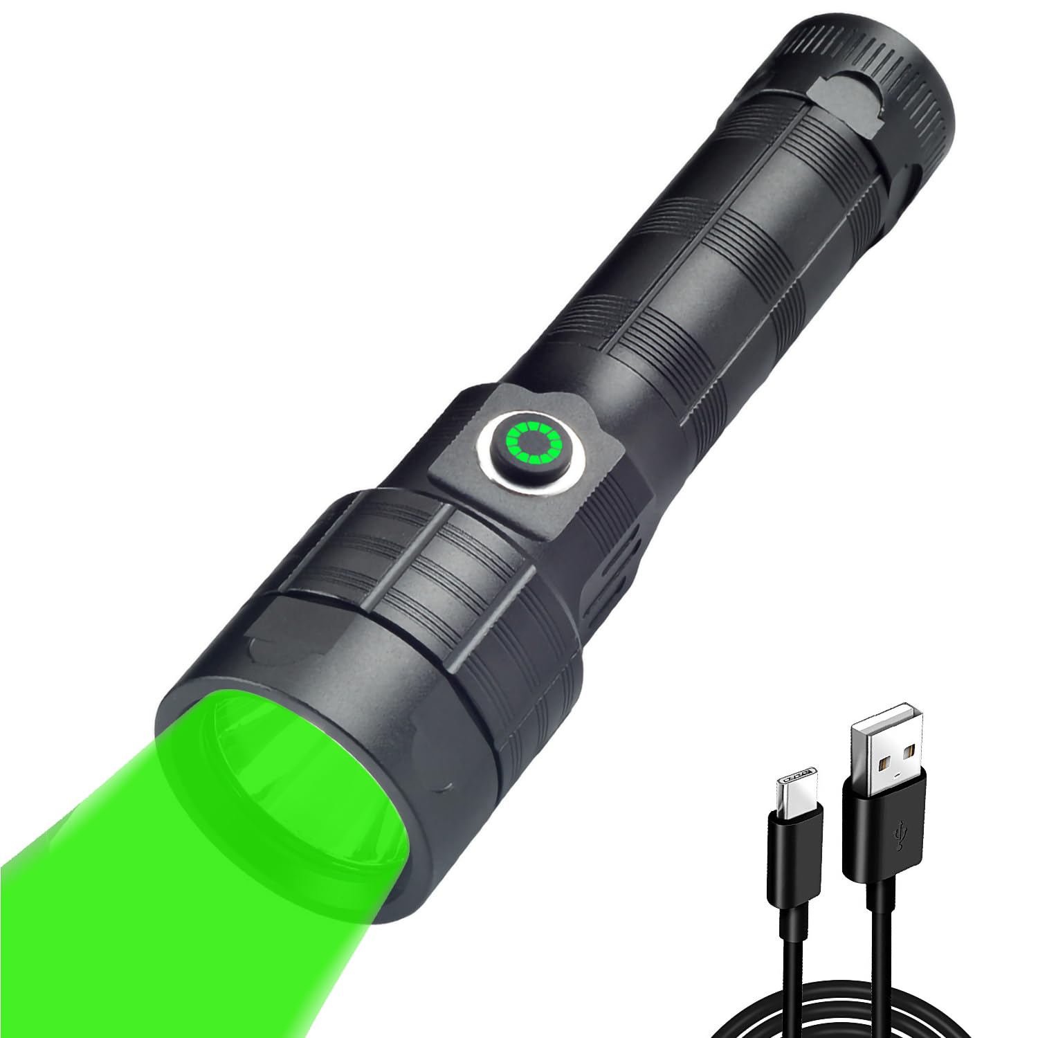 WINDFIRE Green Light Flashlight Rechargeable, 520-530nm Tactical LED Flashlights Predator Lights for Hog Coyote Varmint Hunting