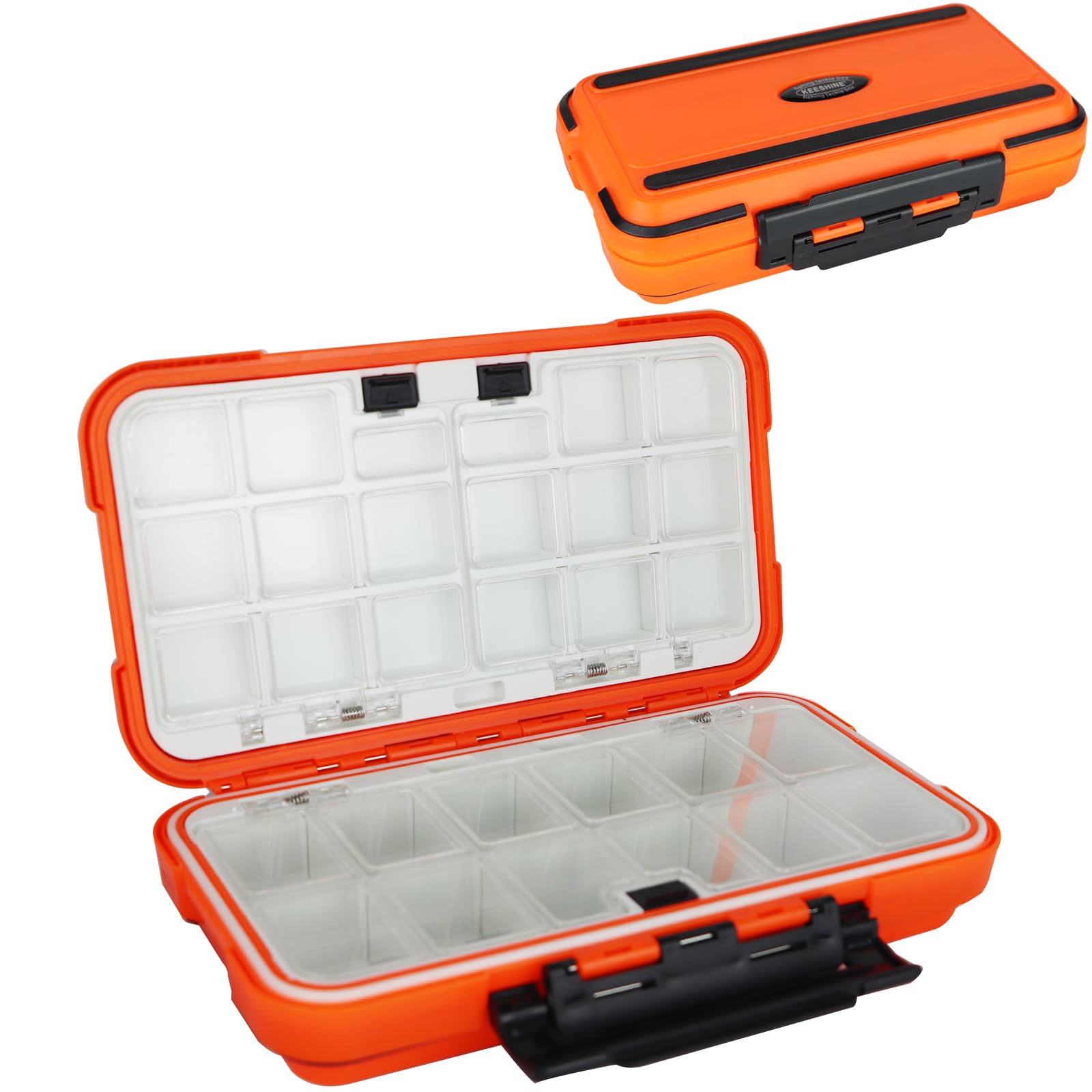 small tackle box, mini waterproof fishing tackle box organizer, double sided organizer travel box(L Orange)