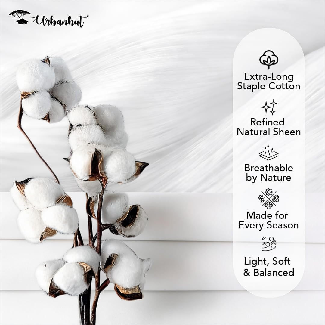 URBANHUT 100% Cotton Sheets Queen Size, 600 Thread Count - 4Pc Sheet Set Bed Sheet for Queen Size Bed, Sateen Weave, 16'' Elasticized Deep Pocket - White