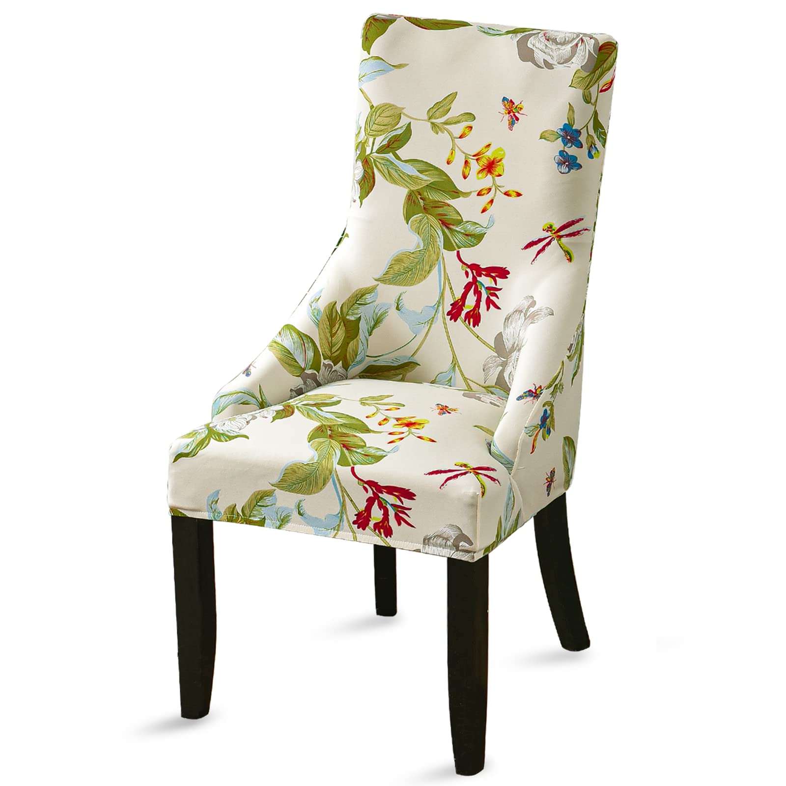 Liykimt Stretch Wingback Side Chair Slipcover-Accent Chair Cover Slipcover with Arm,Washable Upholstered Arm Dining Chair with Nailed Trim Protector for Dining Living Room(Beige/Olive Green,1)