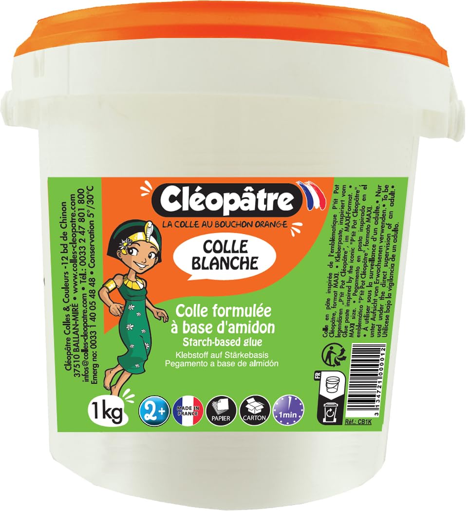 Cleopatre - CB1K - Colle Vegetale - Frasco de cola blanca para recargar - tarro de 1 kg