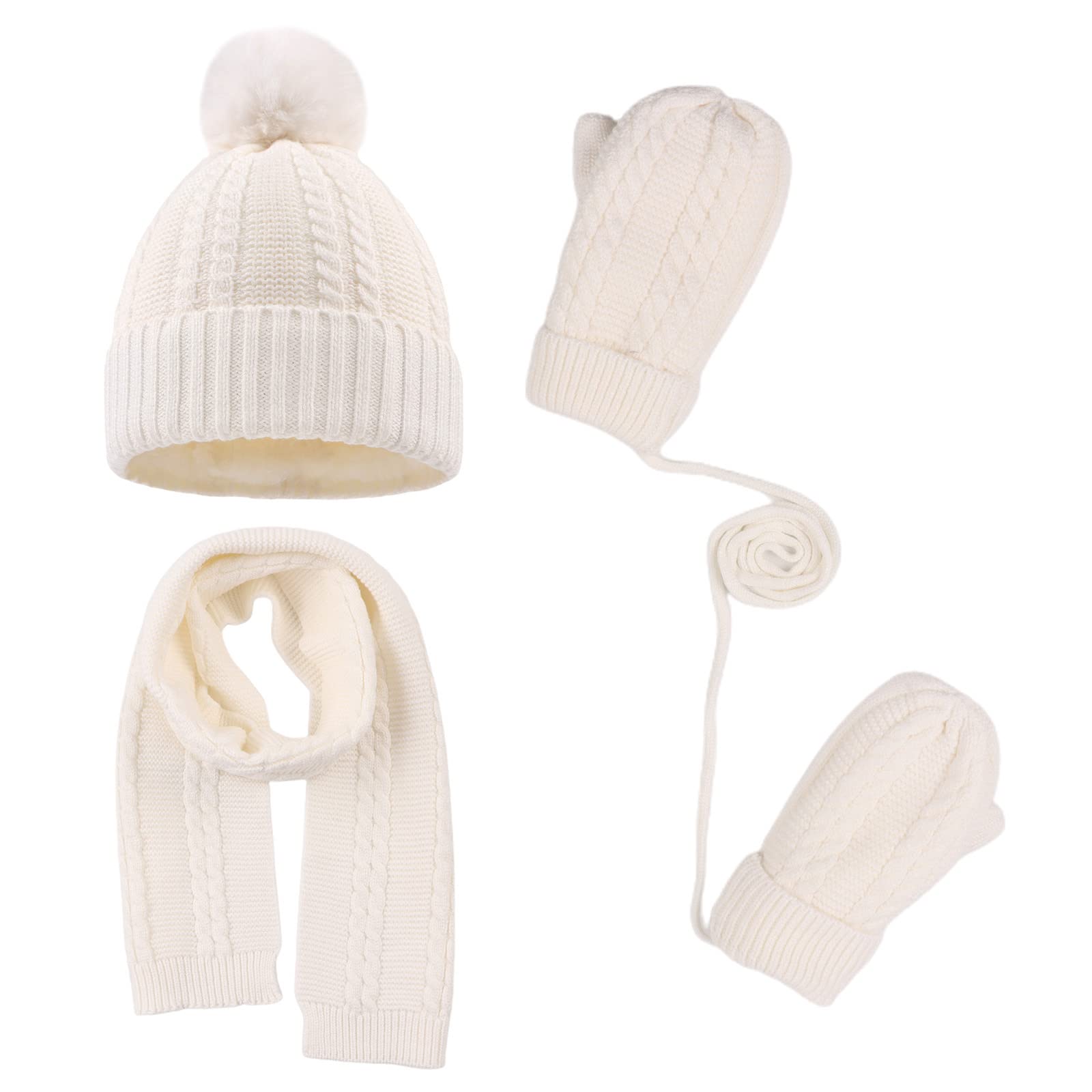 Peecabe Kids Winter Hat Scarf Mittens Set Toddler Knitted Beanie 2-7 Years