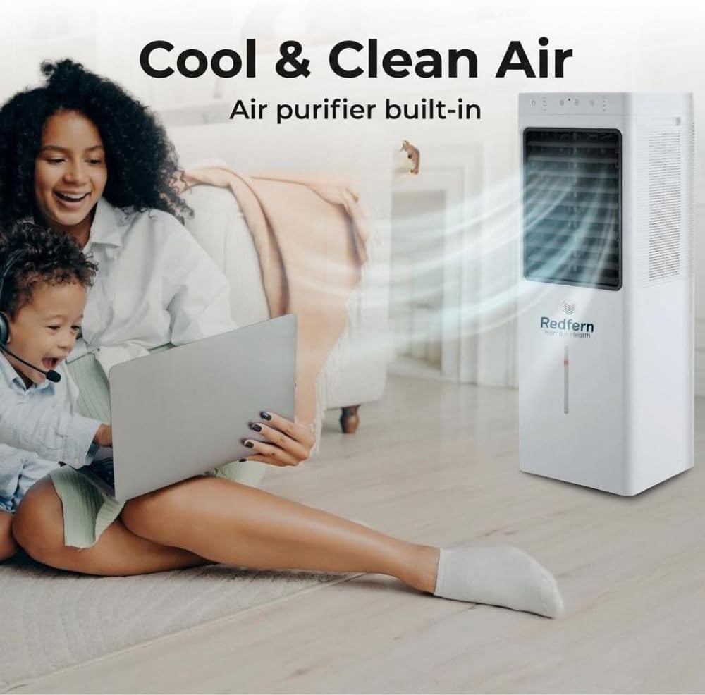 iQ Pure Breeze 14EX Extra Large Portable Evaporative Air Cooler Powerful Room Cooling with 4 Fan Speeds, 23 L Water Tank, Air Filtration & Wheels for Home, Living Room & Large Spaces