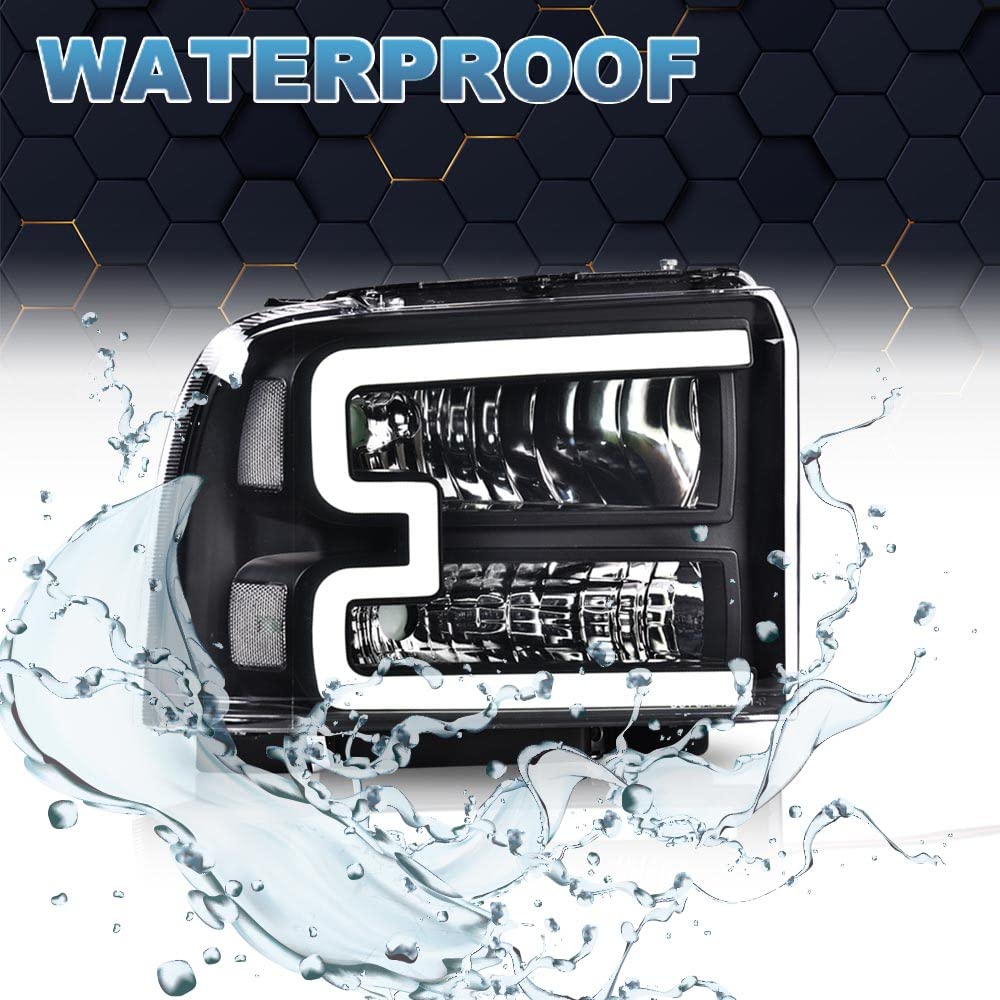 PIT66 LED Headlights, Compatible with 2005-2007 Ford F250 F350 F450 F550 Super Duty/ 2005 Ford Excursion,(Not Fit Sealed Beam Headlight model) Clear Lens Black Housing Clear Reflector