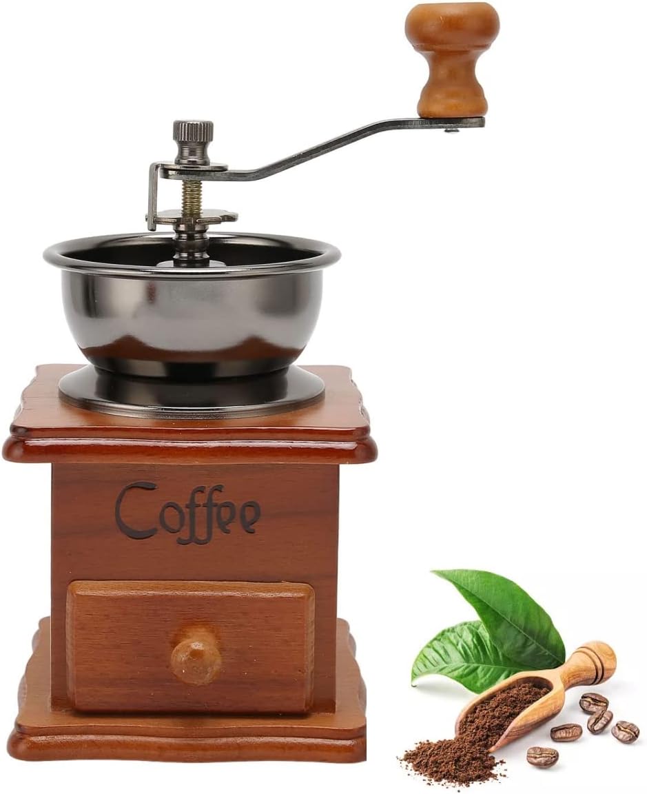 Natudeco Manual Coffee Grinder, Vintage Style Wooden Hand